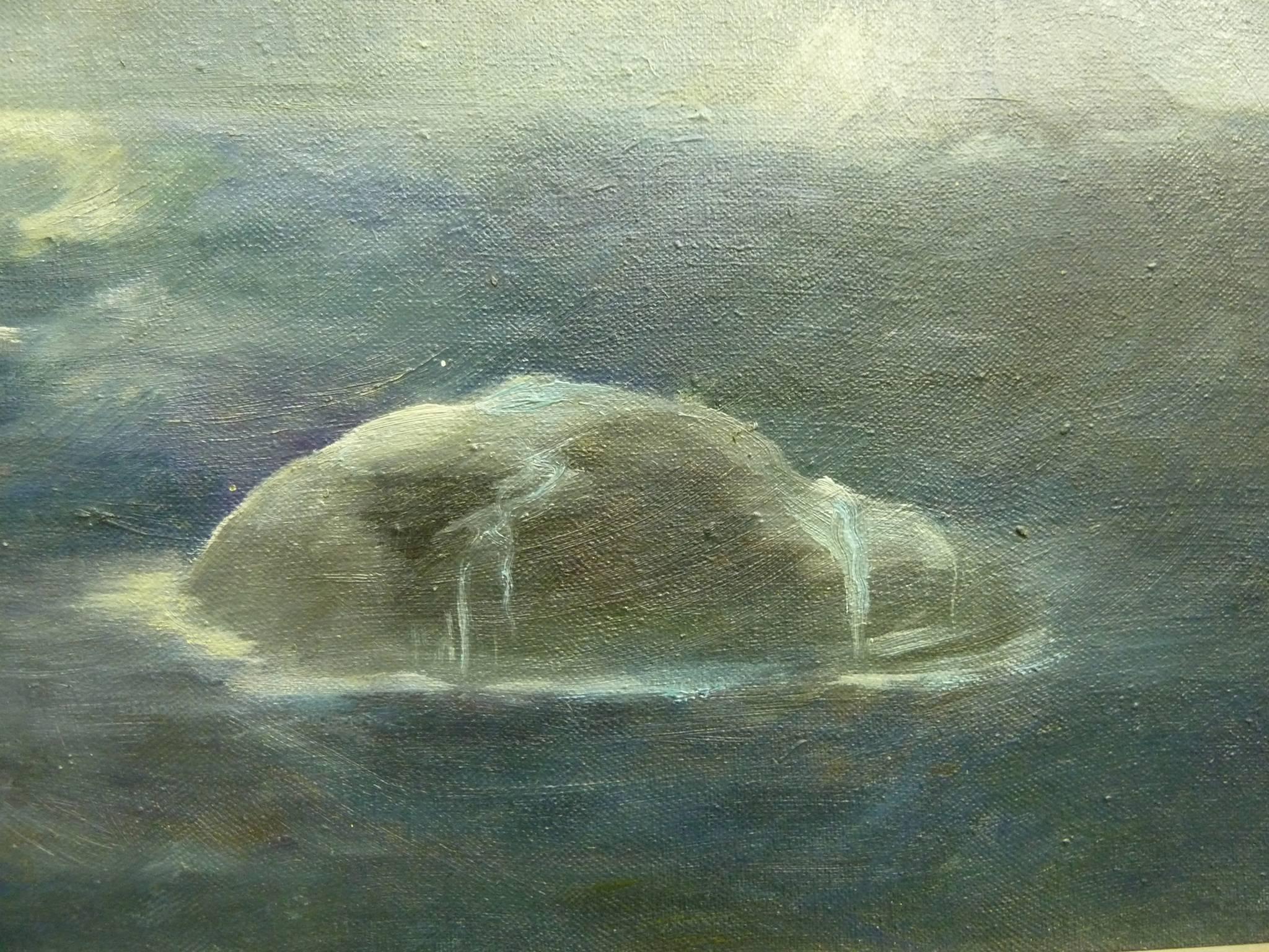 Mid-20th Century Ethel Sharp Surreal Oil on Canvas of Island and Clouds