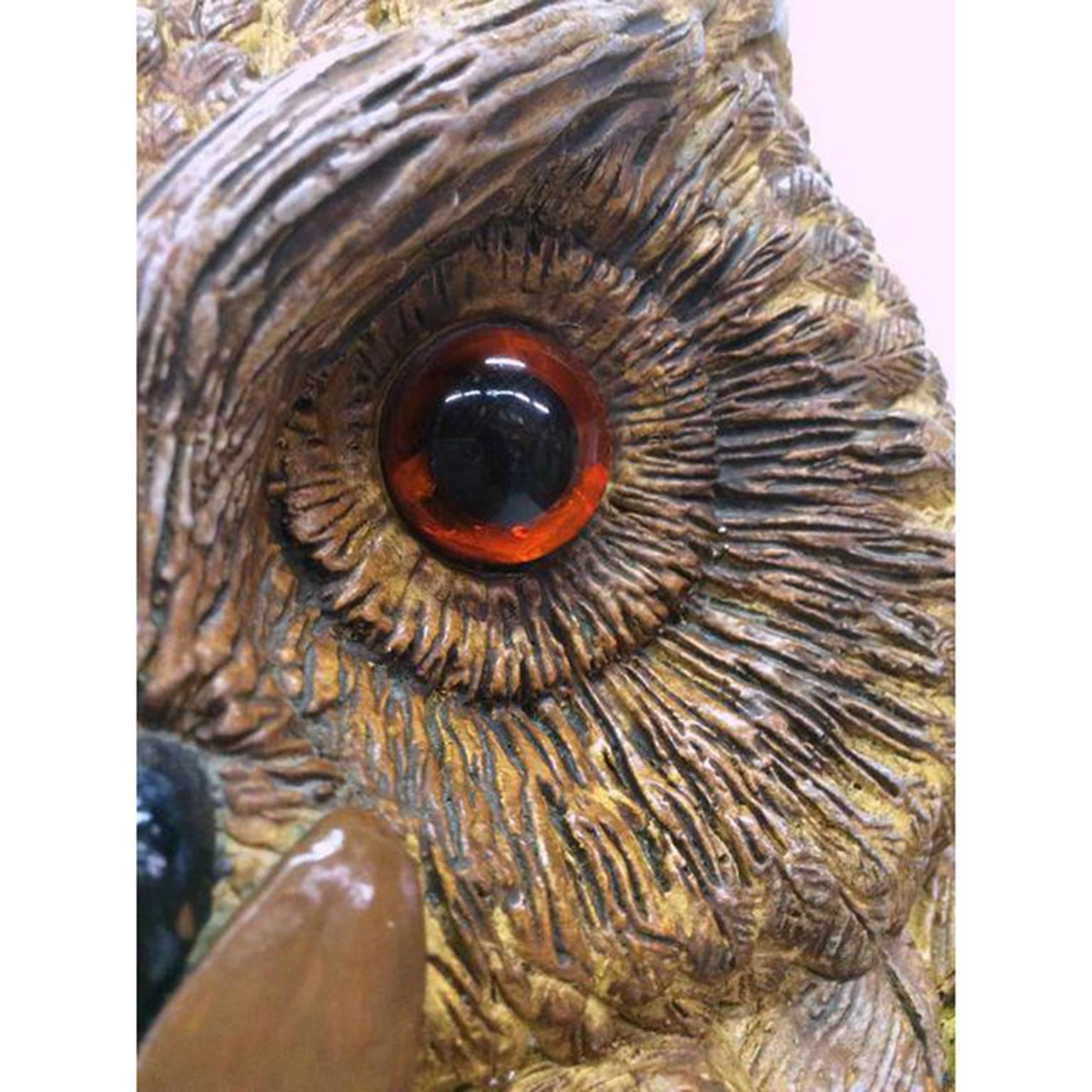 Mid-Century Carved Wood Owl Lamp 1