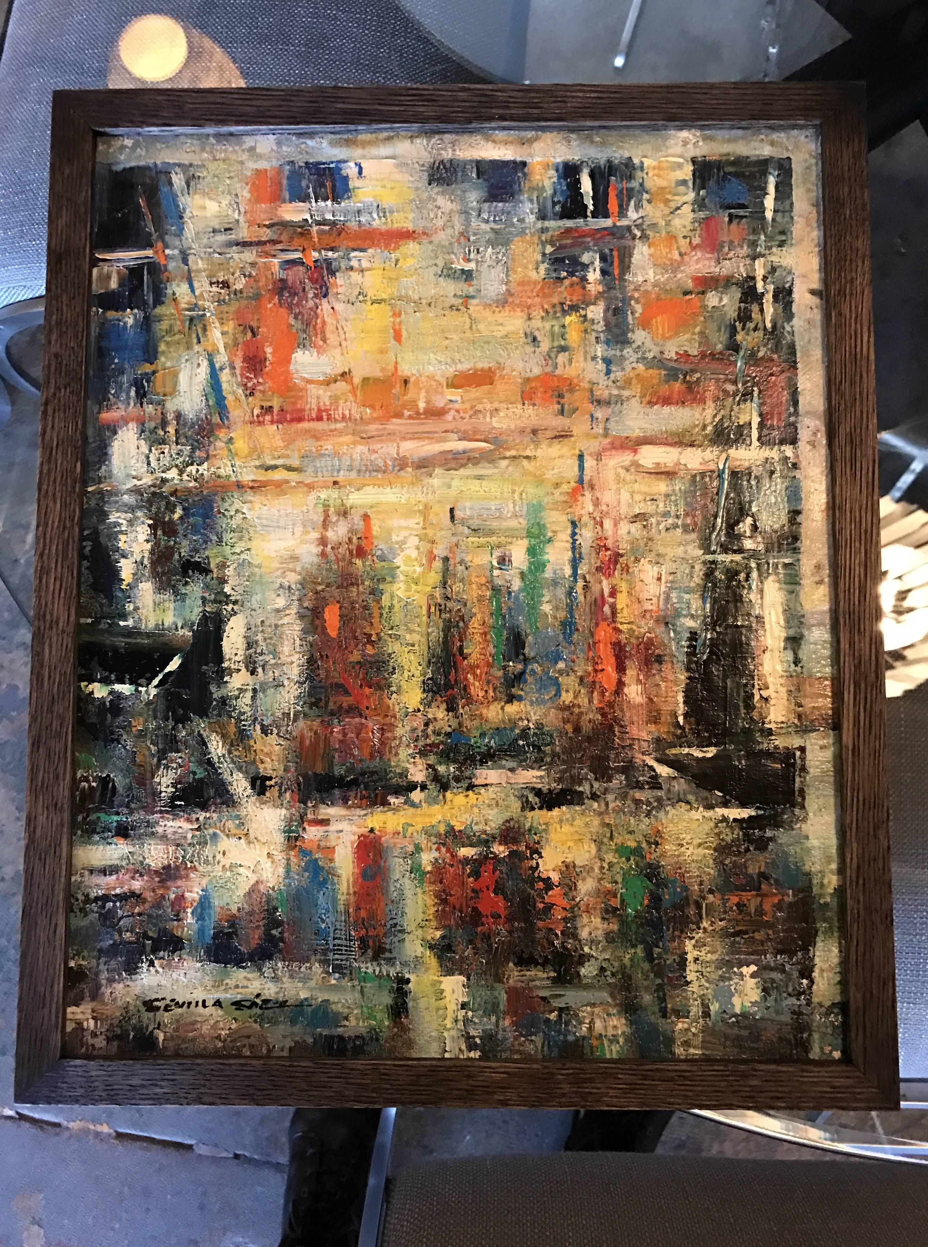 French Rare Colorful Textured Abstract by Juan Sevilla Saez