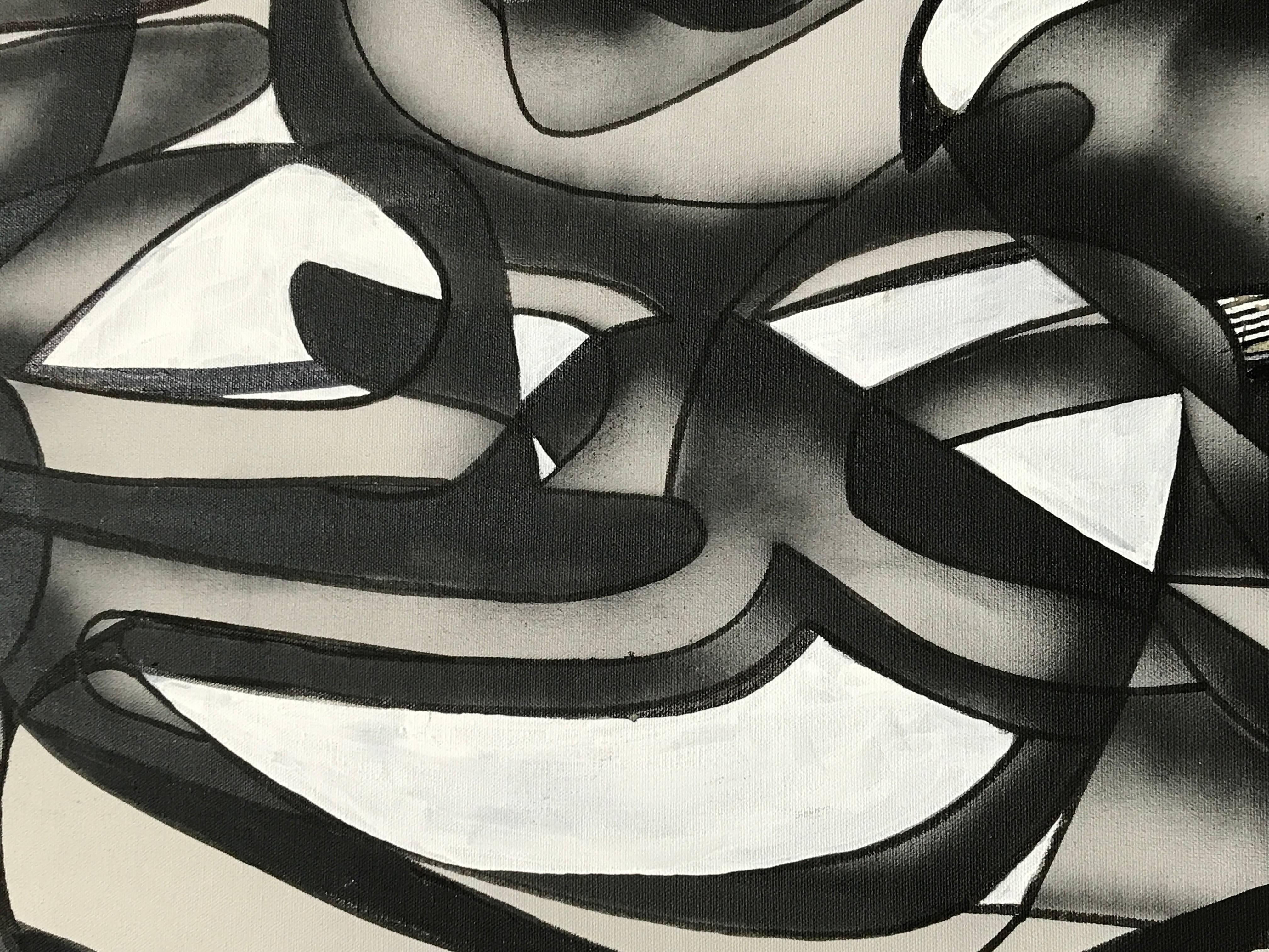 Black and White Abstract Acrylic on Canvas Painting by George Mullen In Excellent Condition In Pasadena, CA