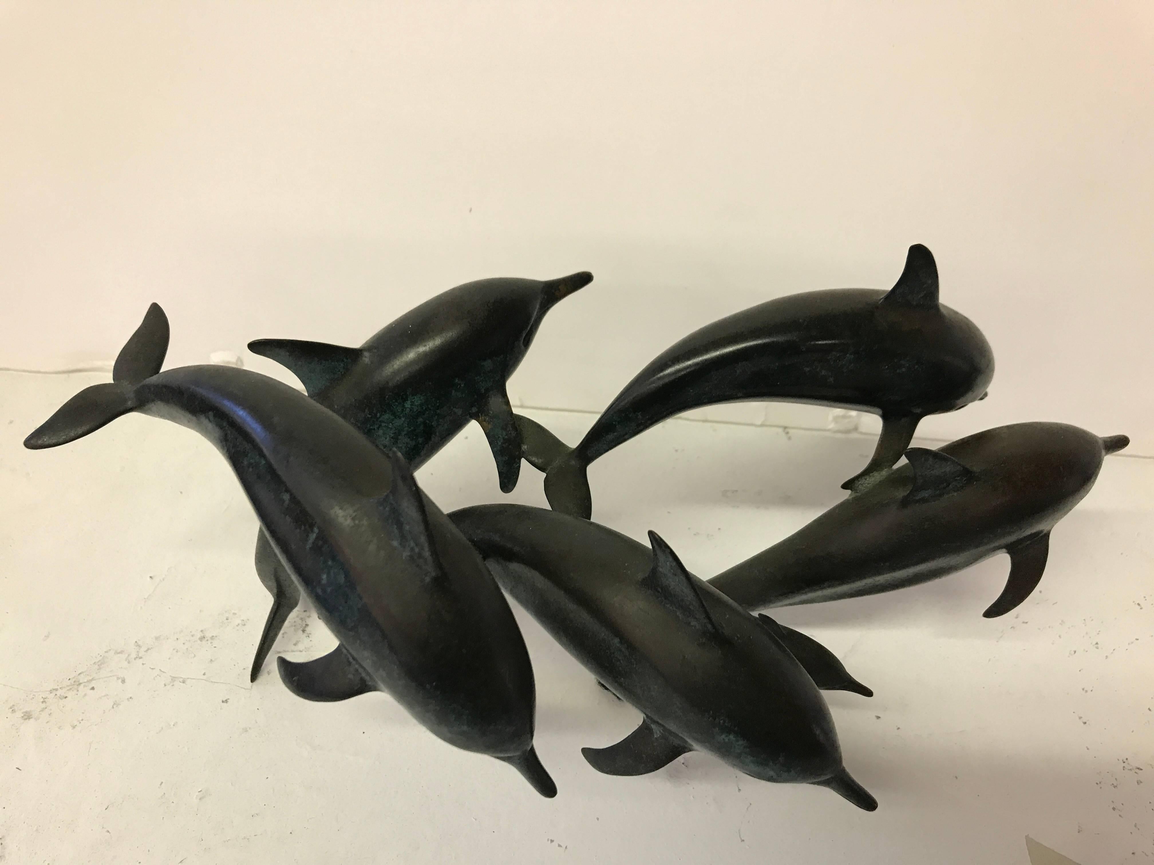 Post-Modern Bronze Pod of Dolphins by W.W. Carmean