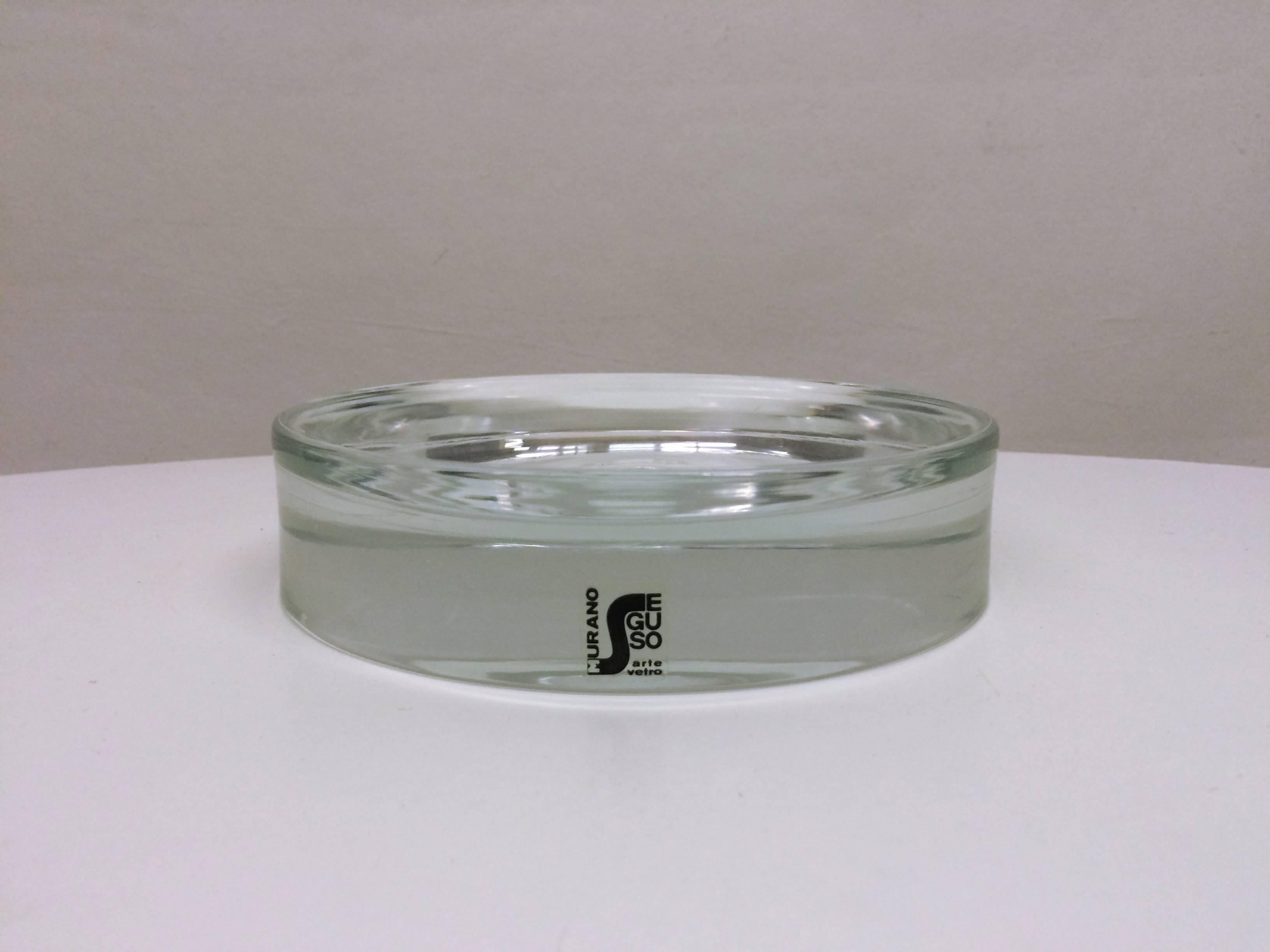 Mid-Century Modern Clear Murano Glass Catchall or Ashtray Signed Seguso