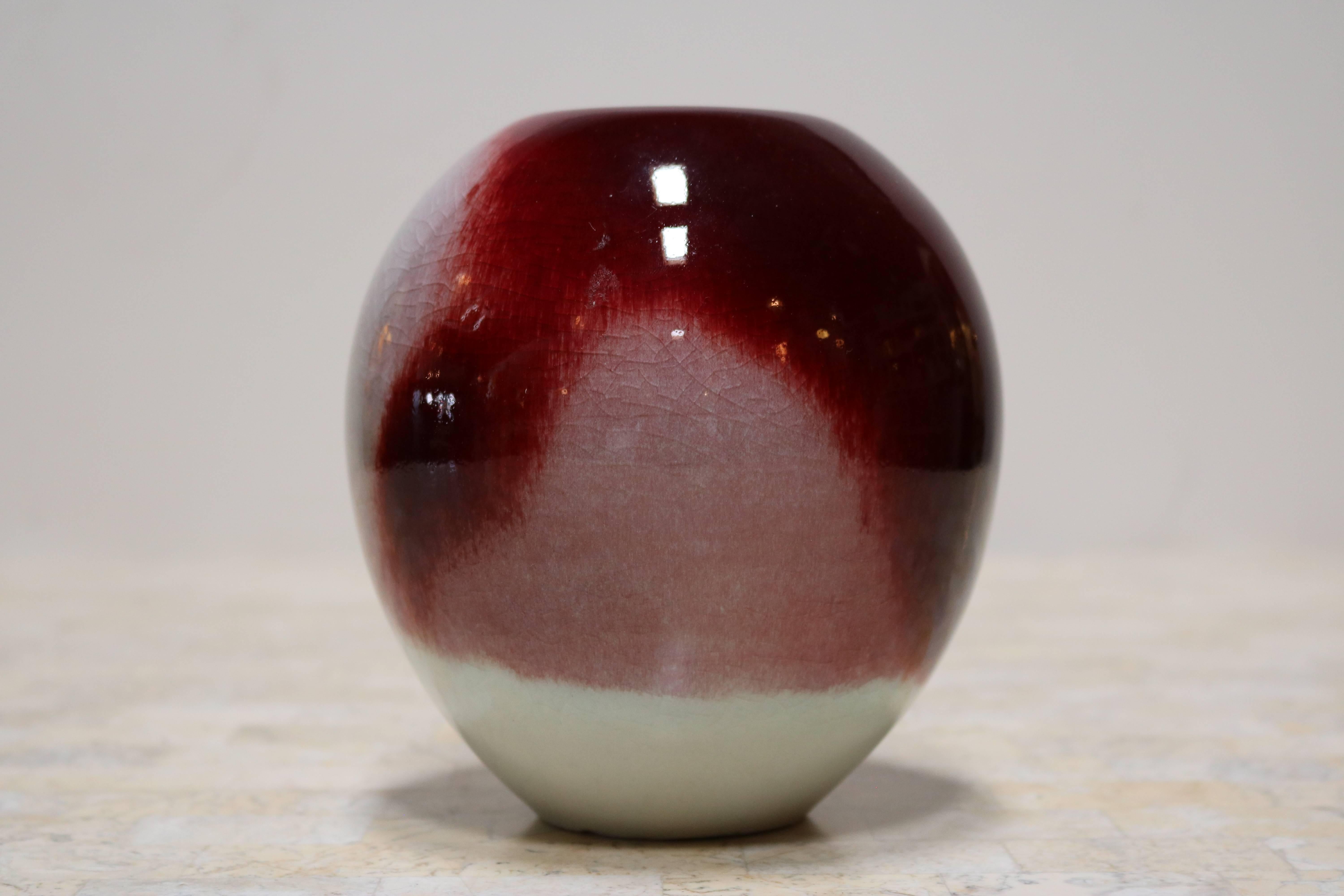 Japanese Candy Apple Red and Cream Decorative Ceramic by Masuo Ojima