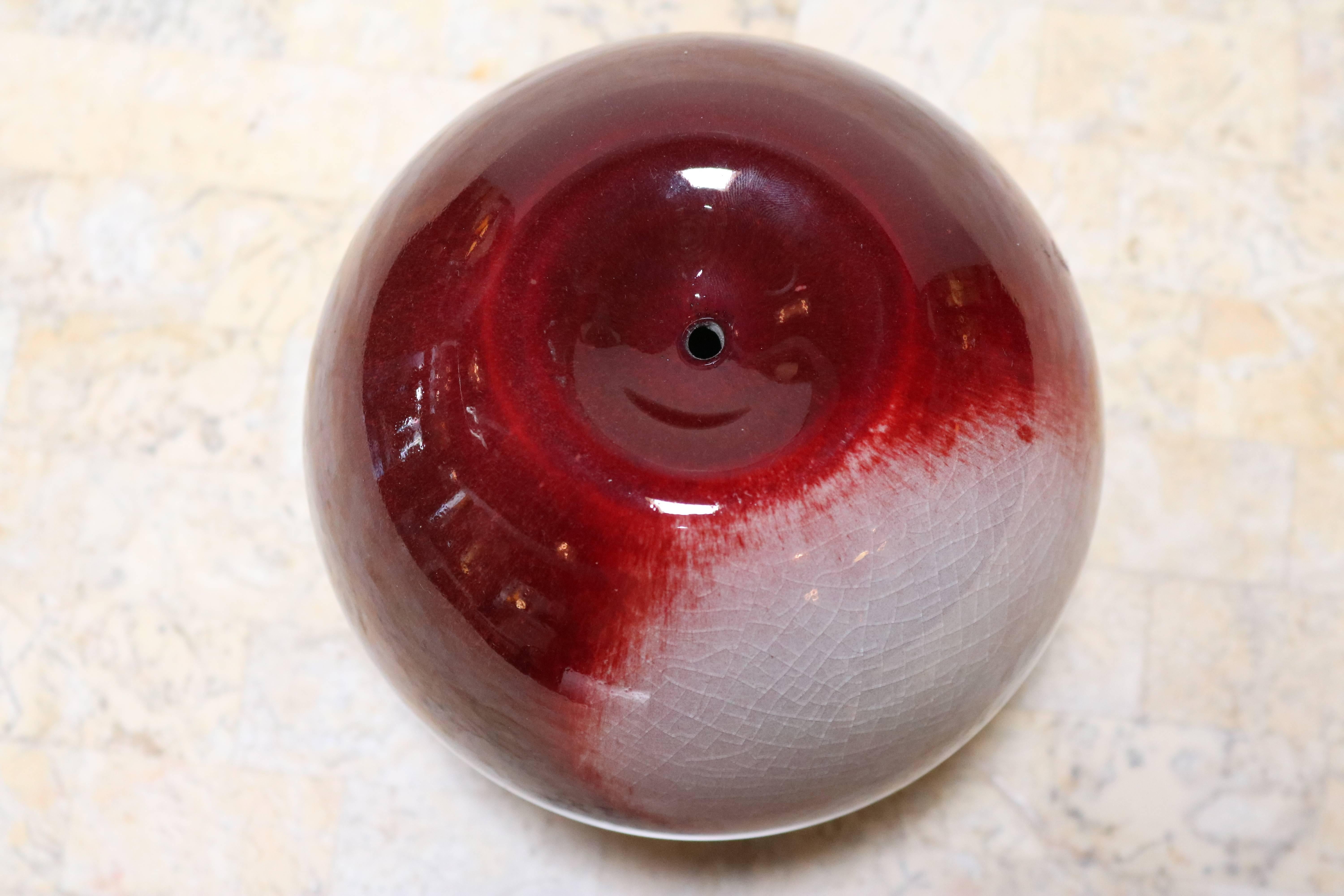 Contemporary Candy Apple Red and Cream Decorative Ceramic by Masuo Ojima