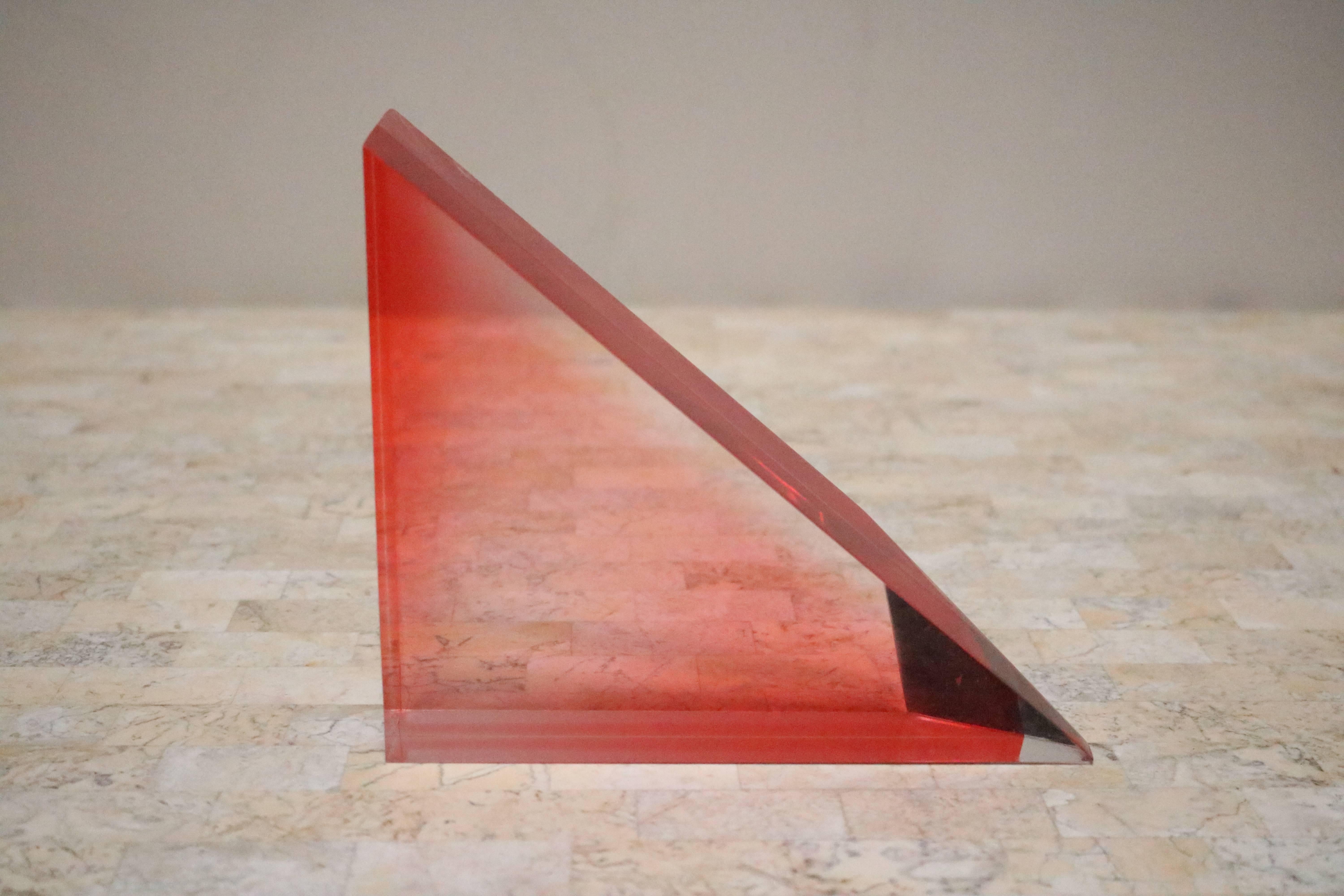 Late 20th Century Unusual 1980s Lucite Block and Metal Grid Sculpture