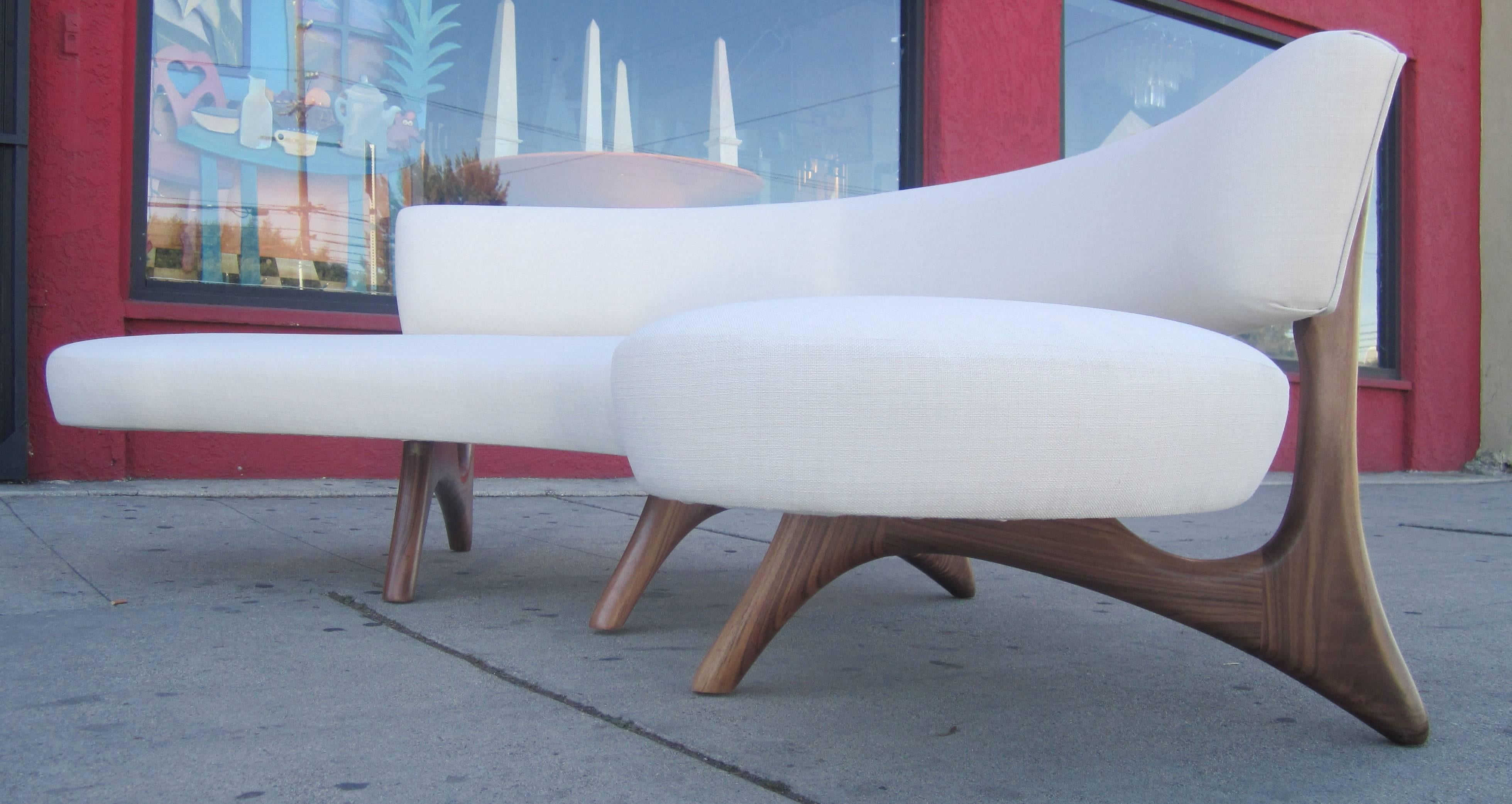 American Mid-Century Floating Curved Walnut Sofa