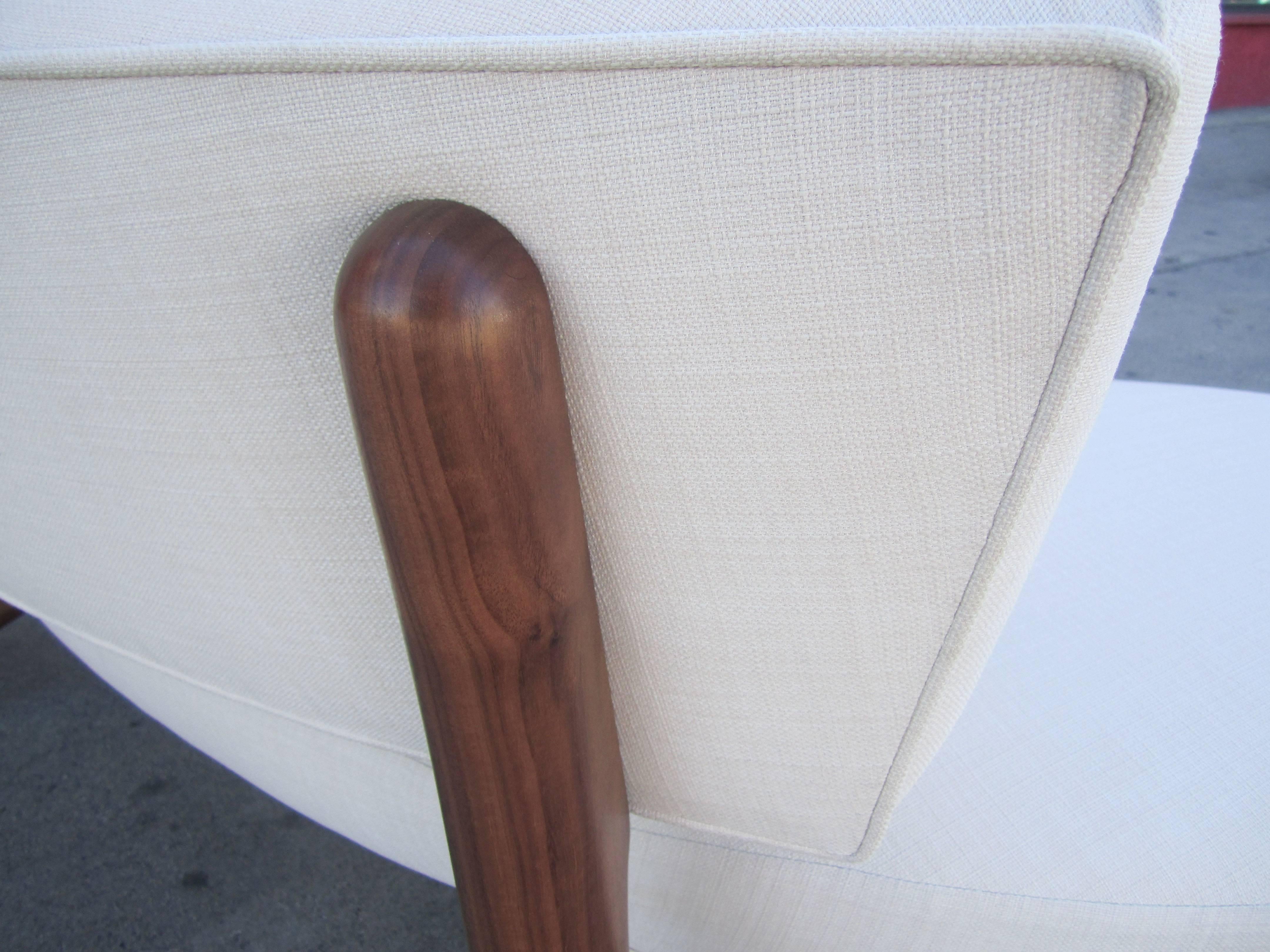 Upholstery Mid-Century Floating Curved Walnut Sofa