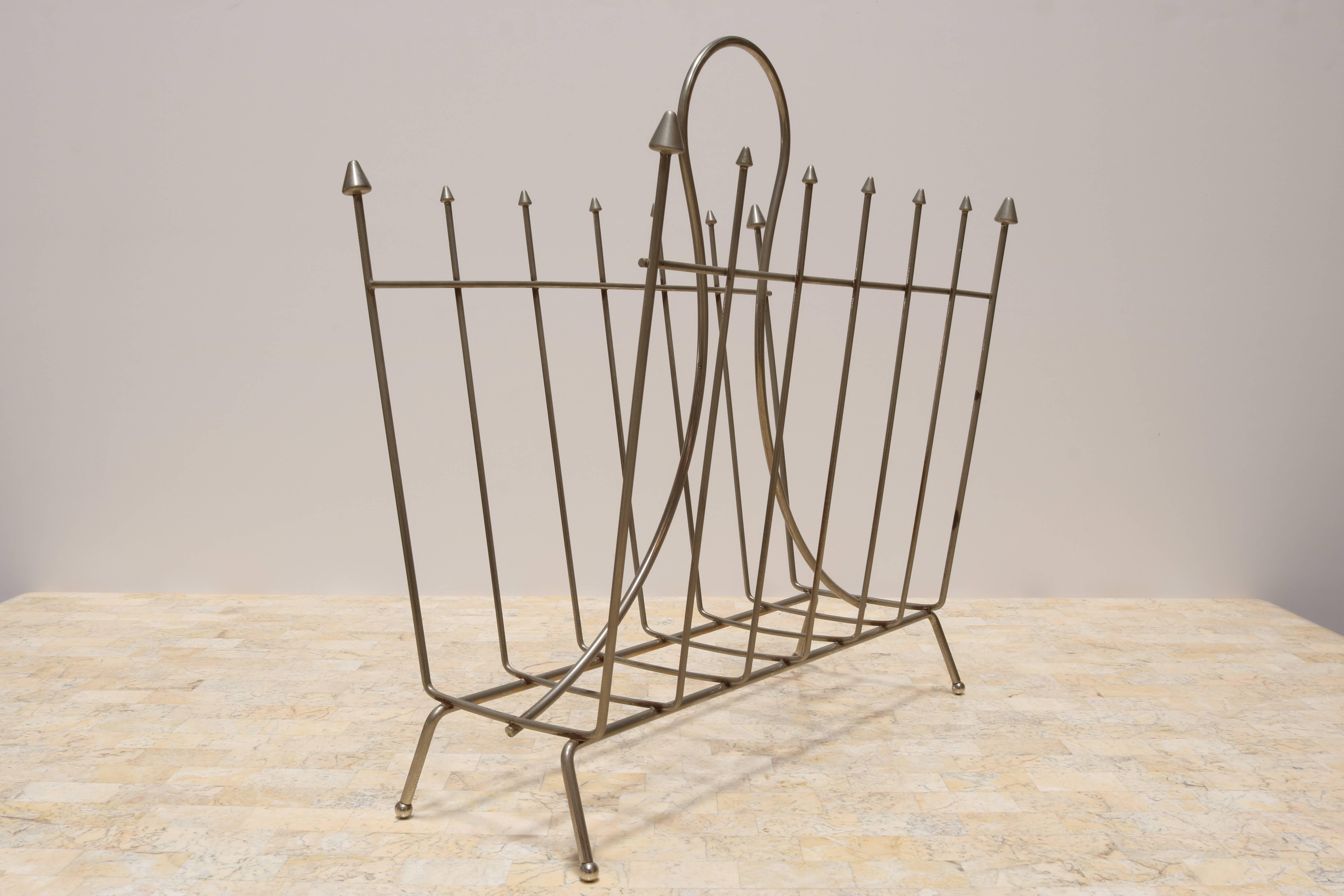 Mid-Century Modern Steel Mid-Century French Magazine Rack