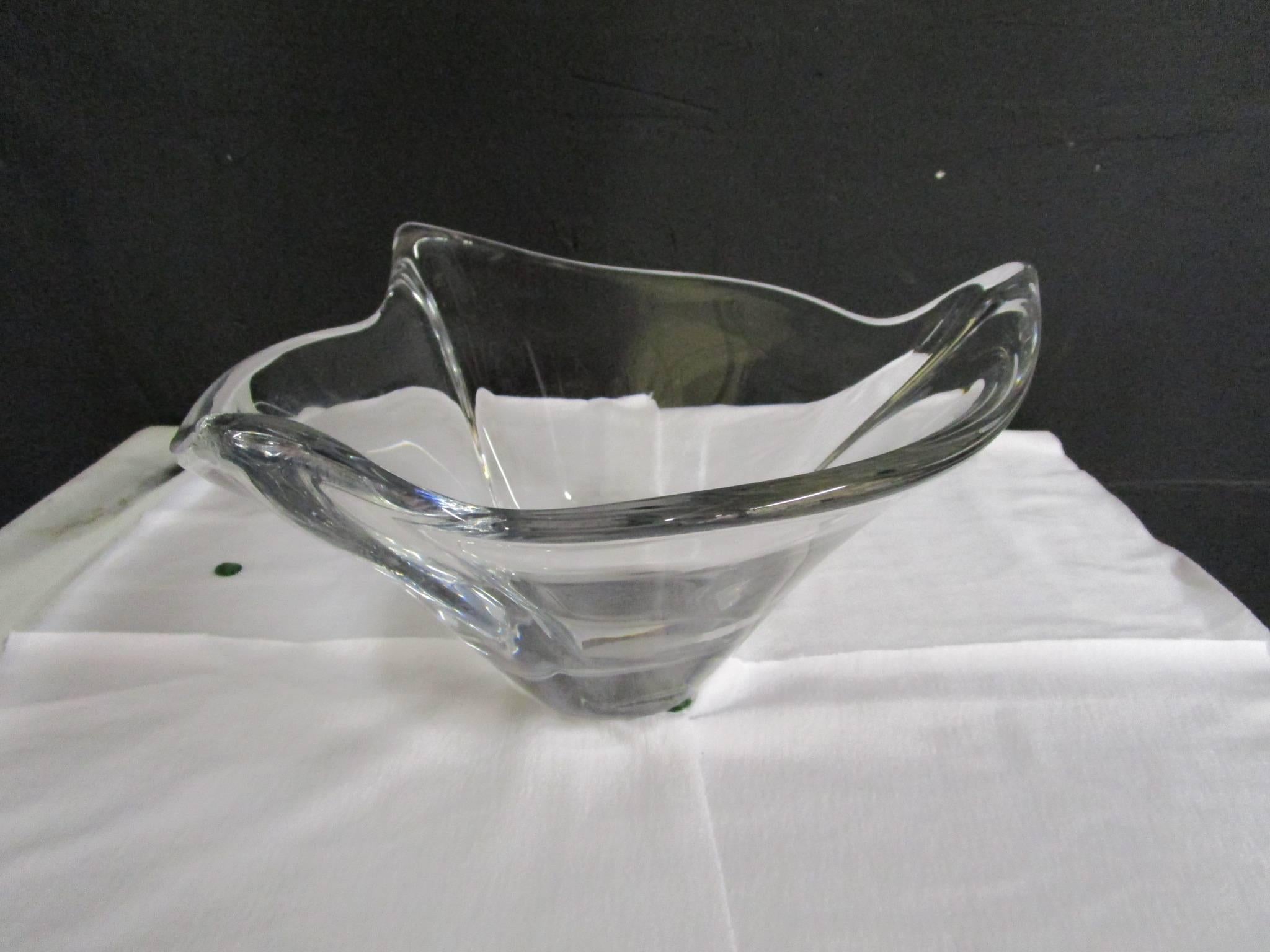 French Crystal Centrepiece Bowl with Three Peaks Signed Daum France 1