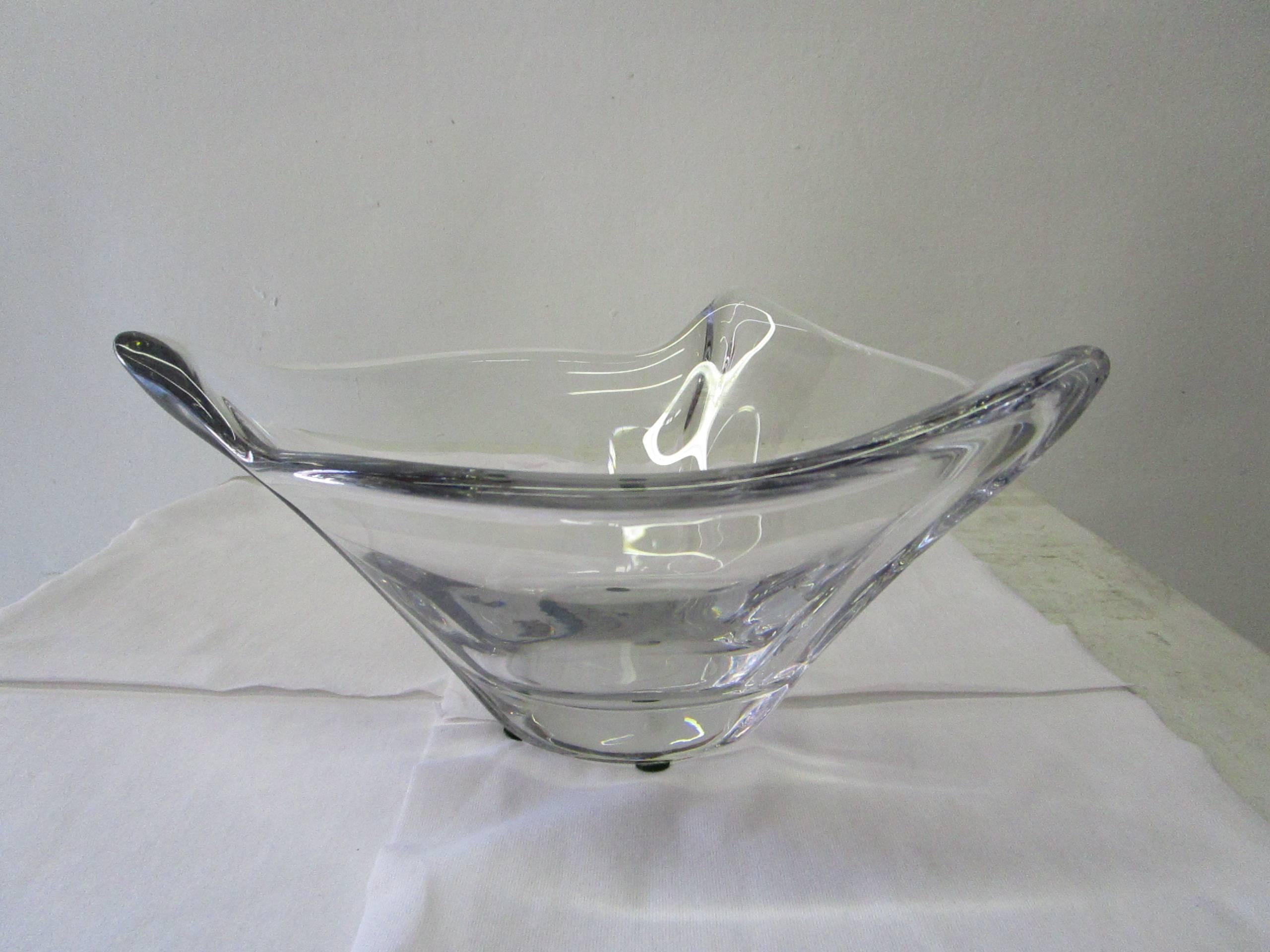 French Crystal Centrepiece Bowl with Three Peaks Signed Daum France 2