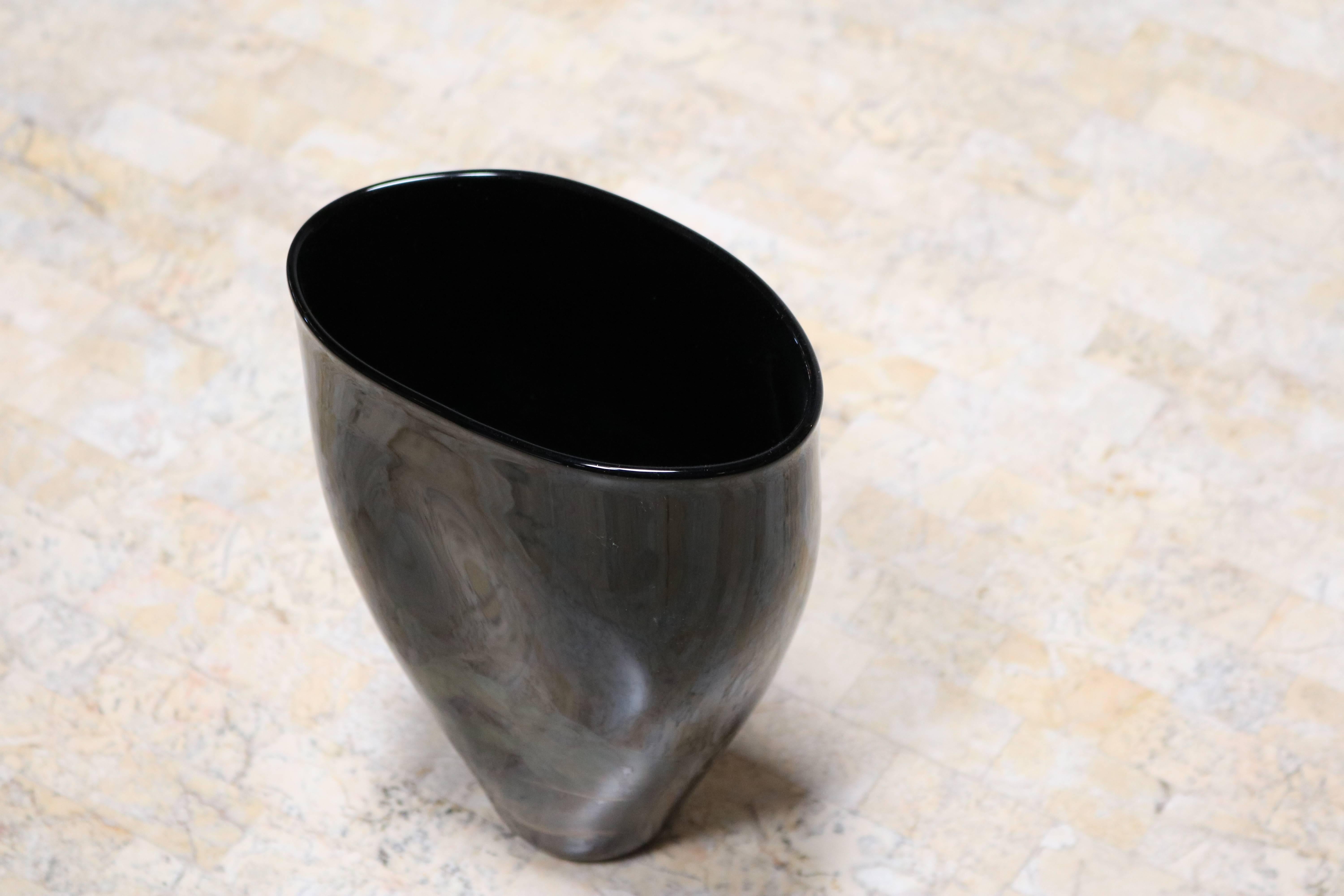 Organic Black Glass Vase with Iridescent Overlay For Sale 2