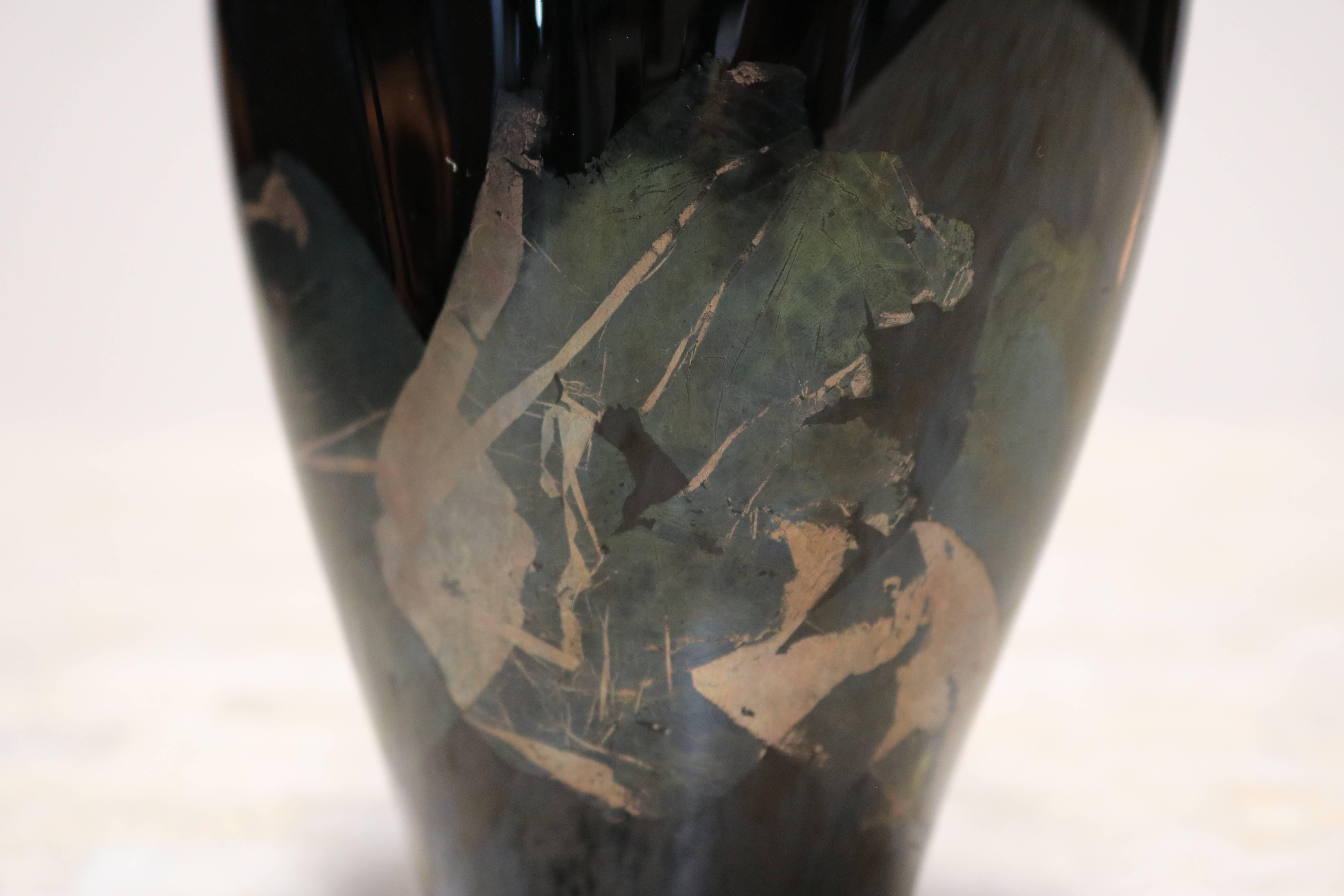Organic Black Glass Vase with Iridescent Overlay In Excellent Condition For Sale In Pasadena, CA