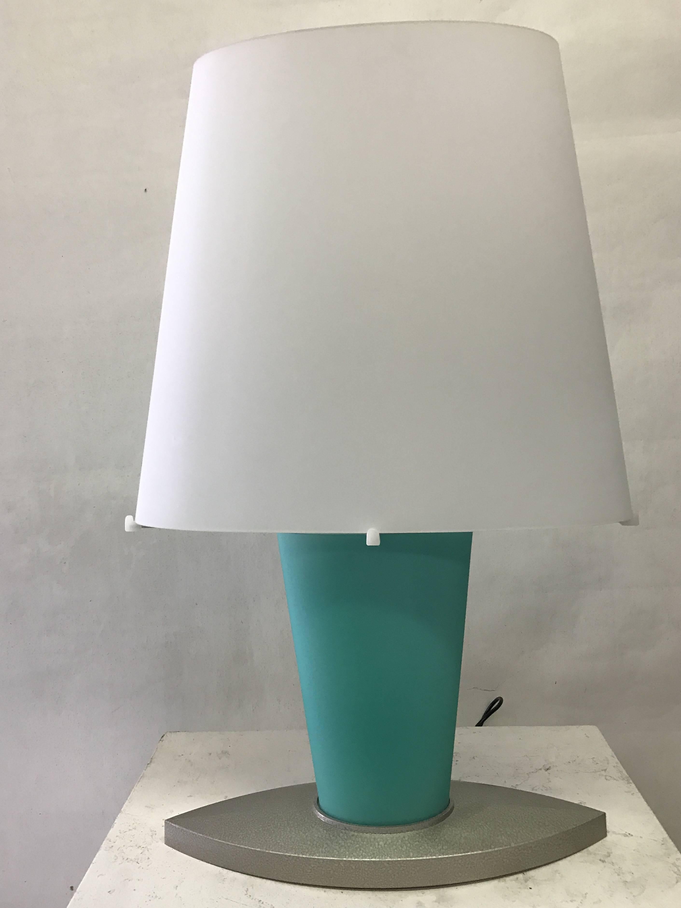 Double switched frosted glass and die cast aluminium "Model 2850 XL" table lamp designed by Daniela Puppa for Fontana Arte.  A second identical lamp may be available - contact us for details.