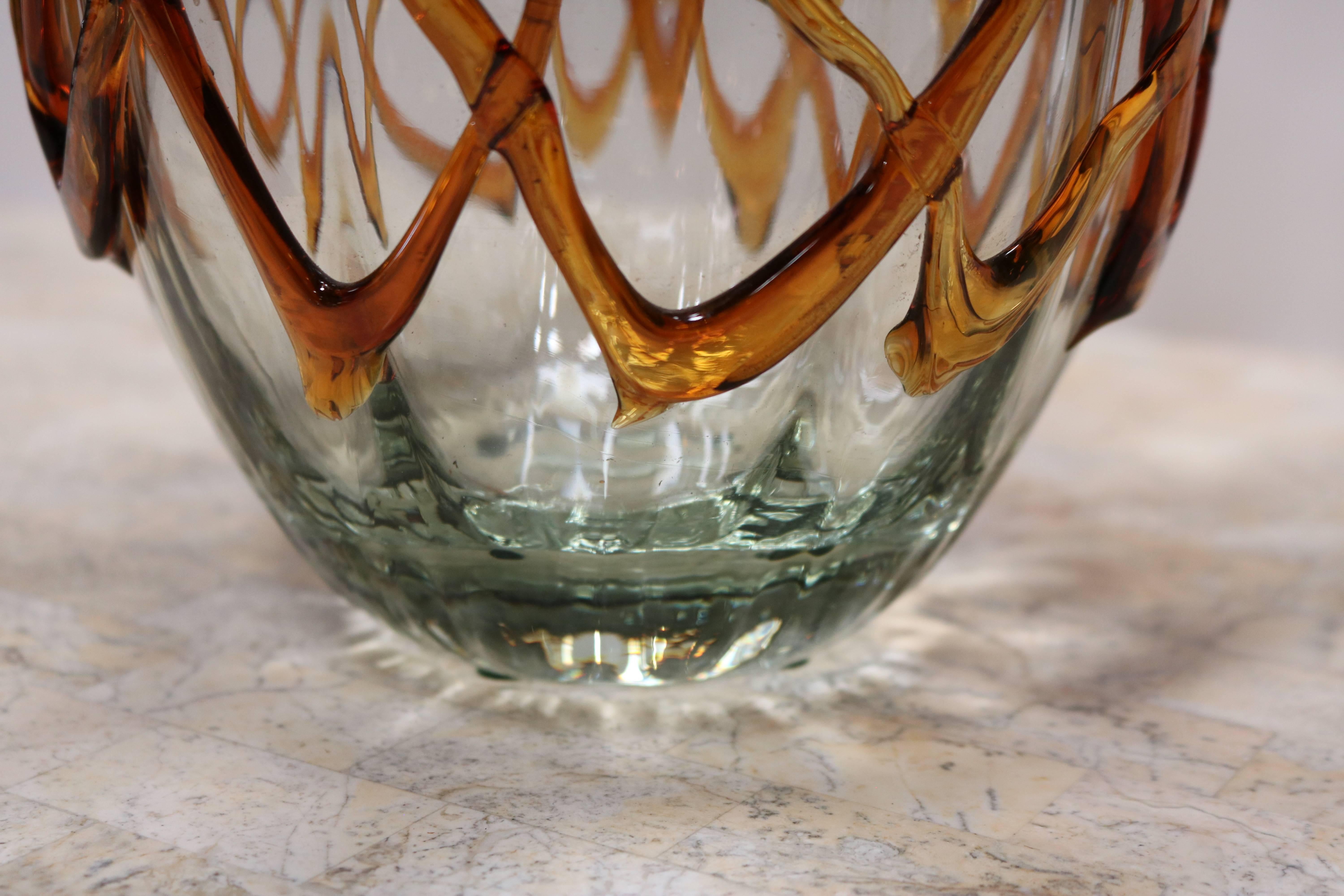 Glass Fluted Handkerchief Vase with Amber Ribbon