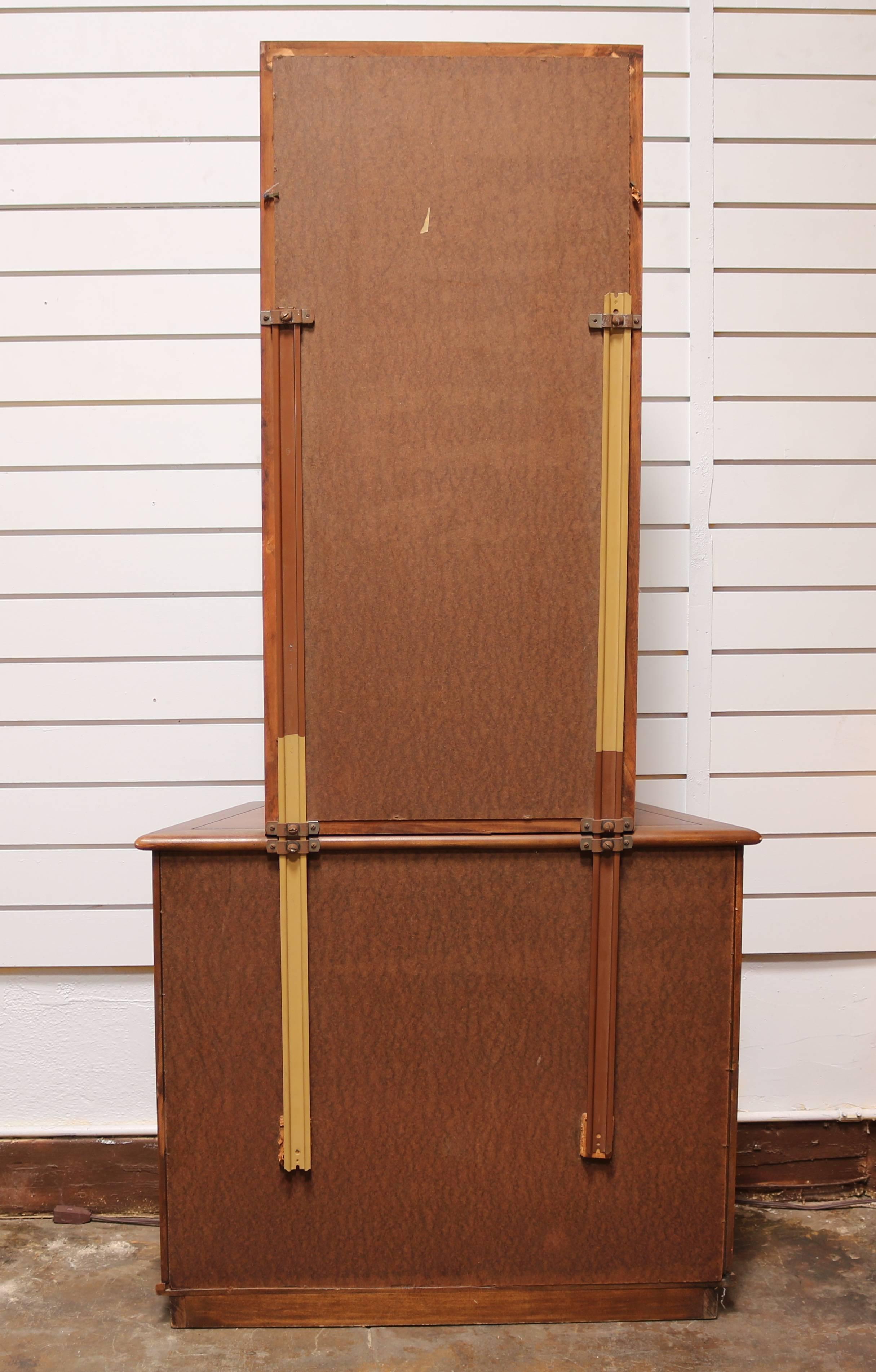 Mid-Century Modern Walnut Entryway Storage Cabinet with Mirror
