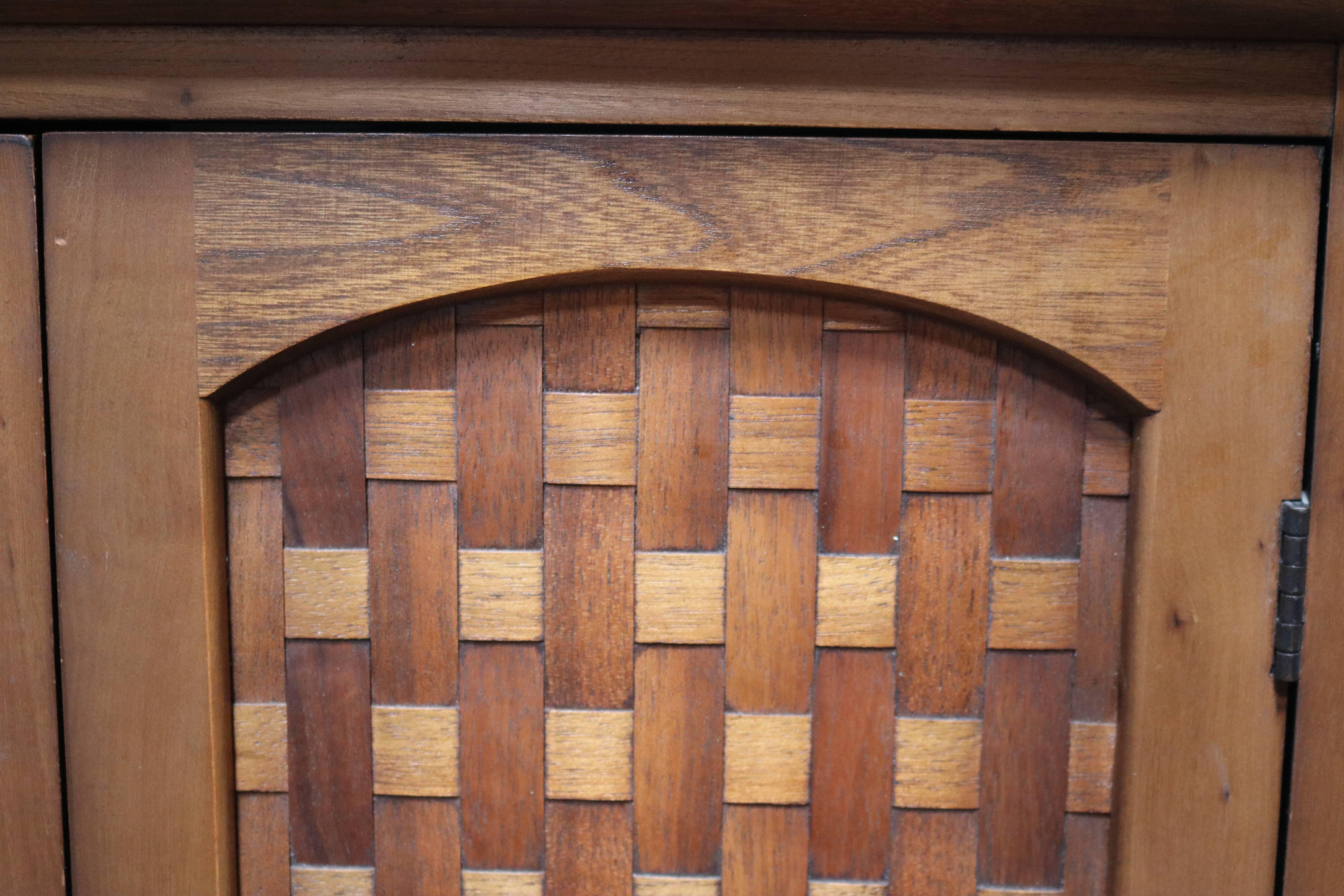 Mid-20th Century Walnut Entryway Storage Cabinet with Mirror