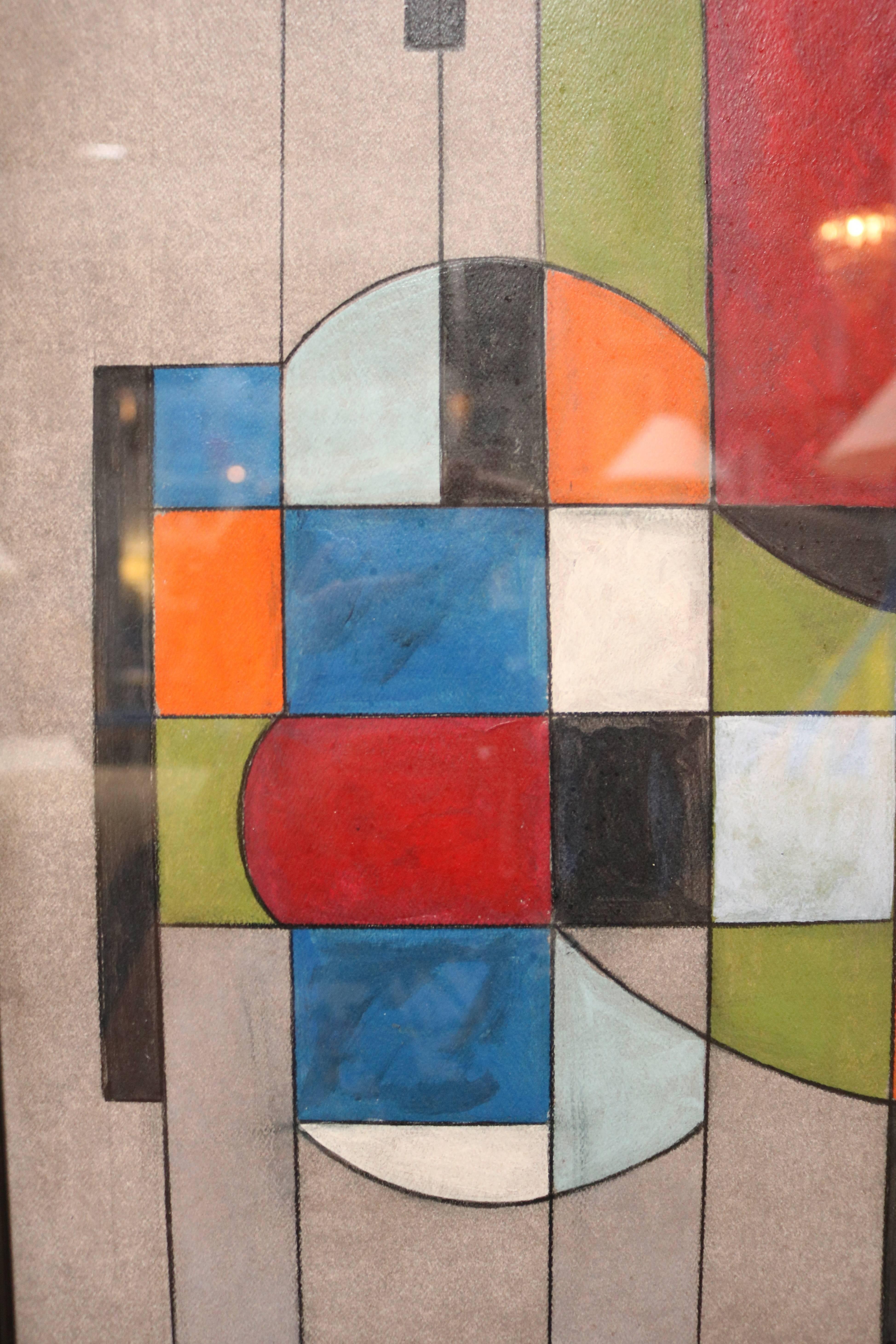 Mid-Century Modern Color-Blocked Cubistic Painting by Jerry Williamson