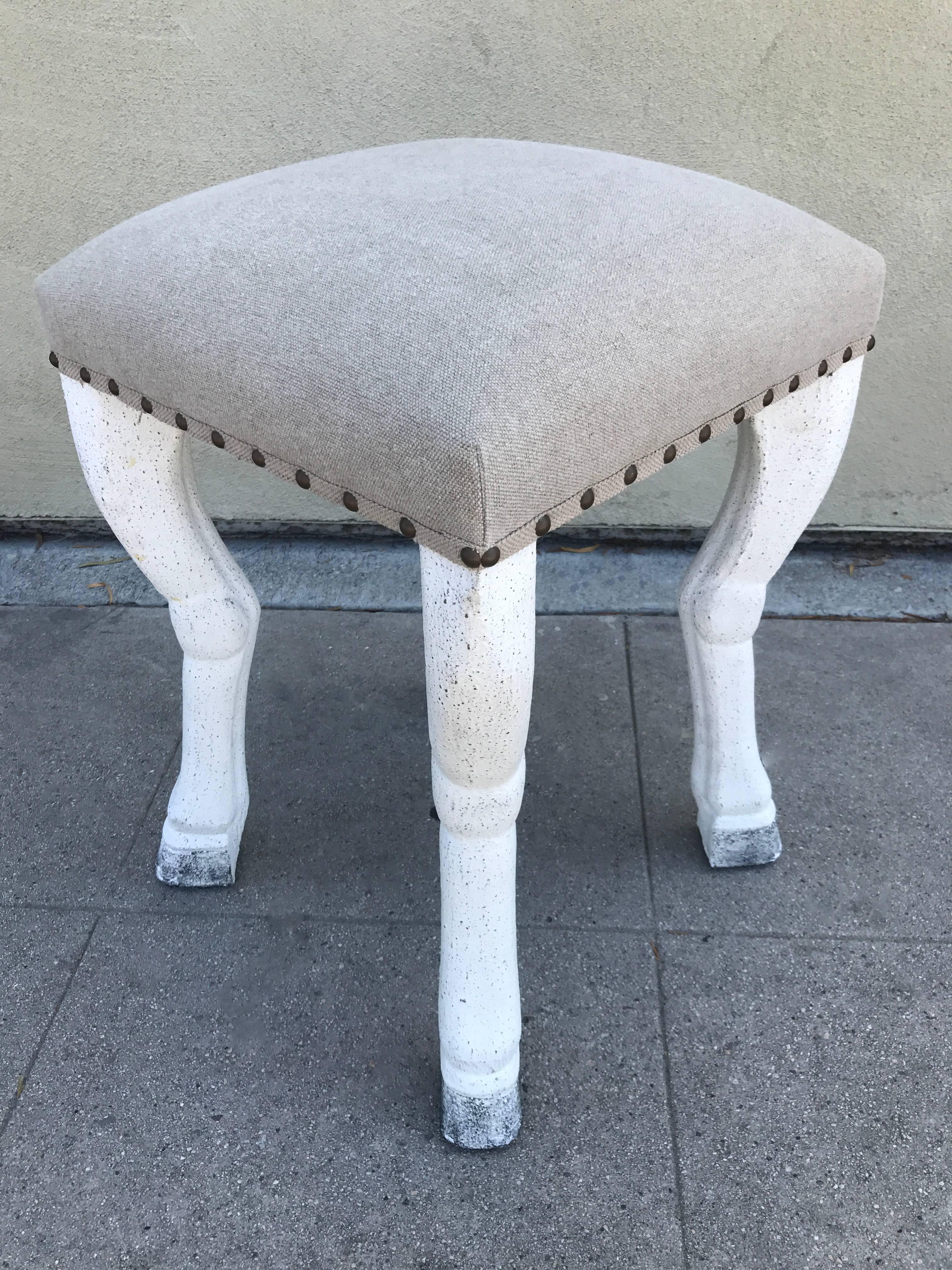 American Beige Upholstered Stool with Zoomorphic Legs after John Dickinson
