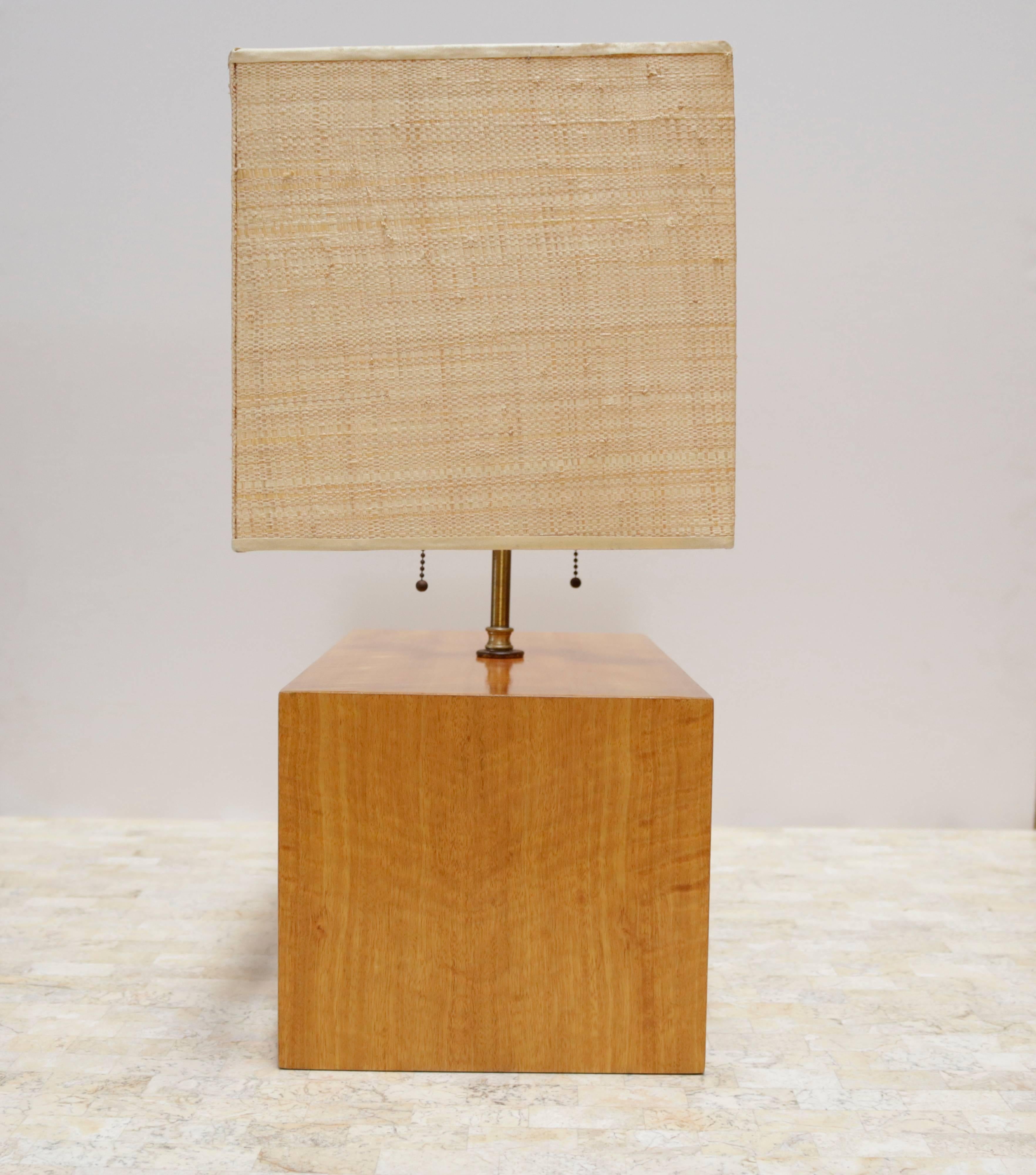 Mid-Century Modern Rectangular Zebra Wood Table Lamp