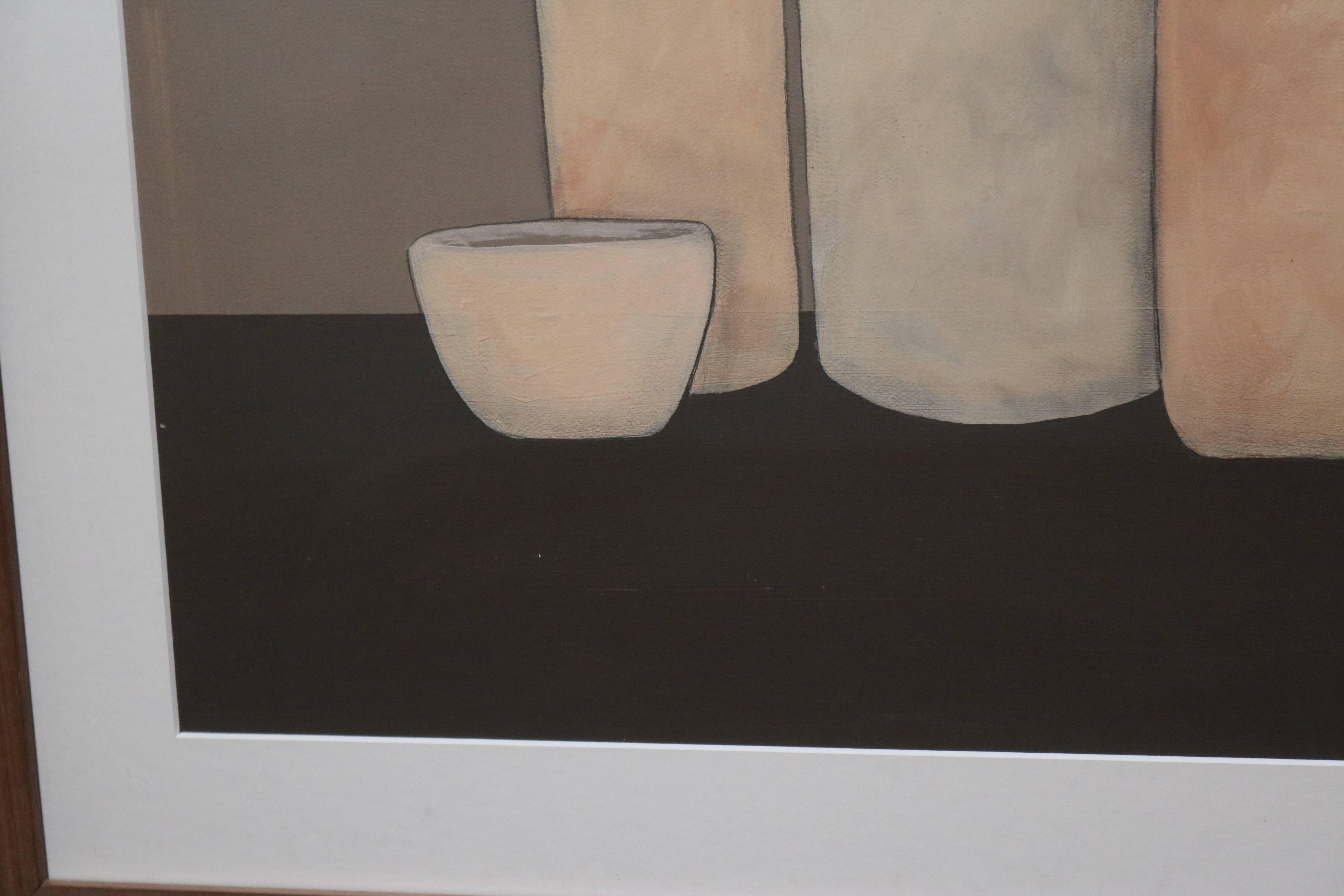 Post-Modern Painting of Three Vases and Bowl by Jerry Williamson