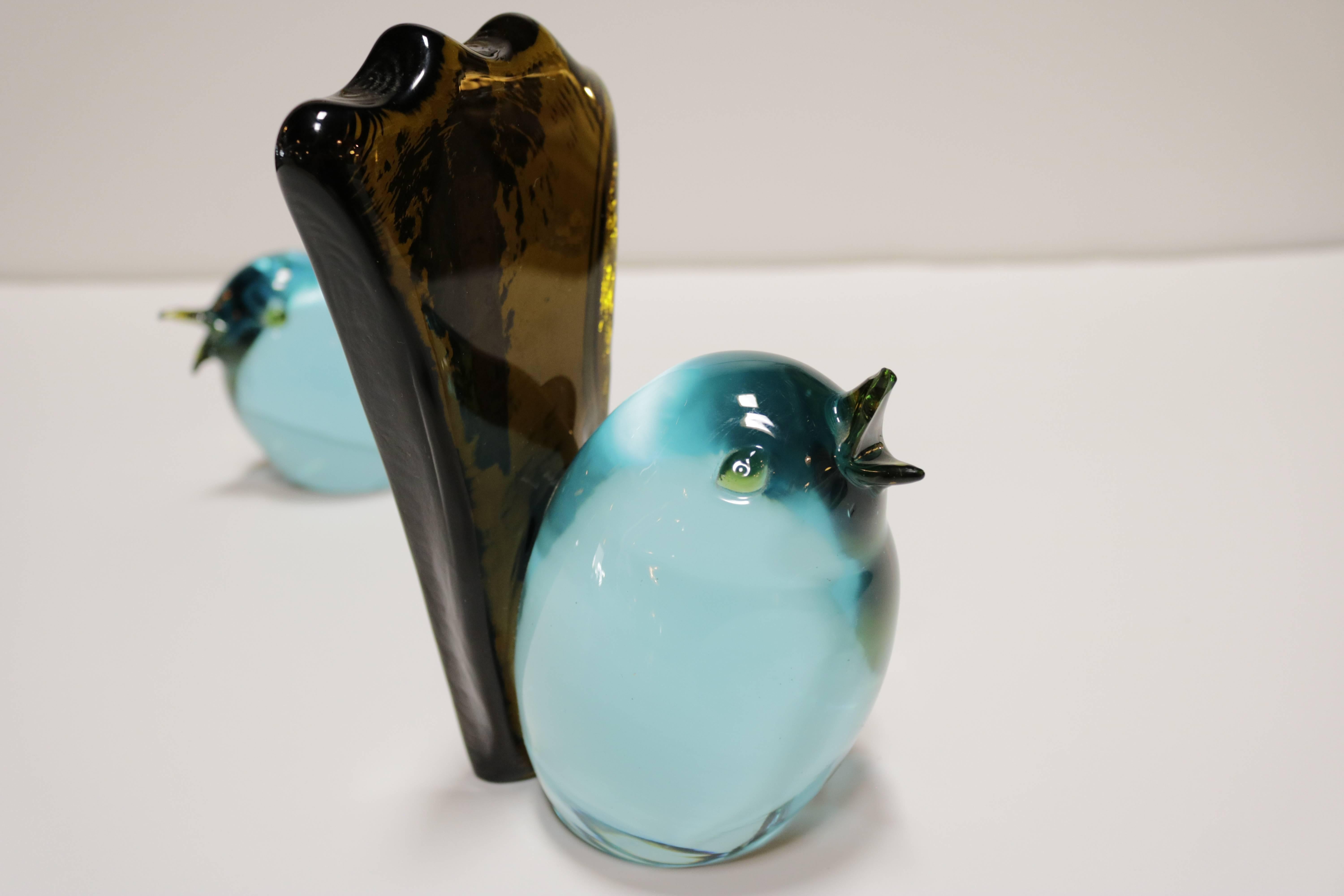 Pair of Glass Chick Bookends by Salviati & Co. In Excellent Condition In Pasadena, CA