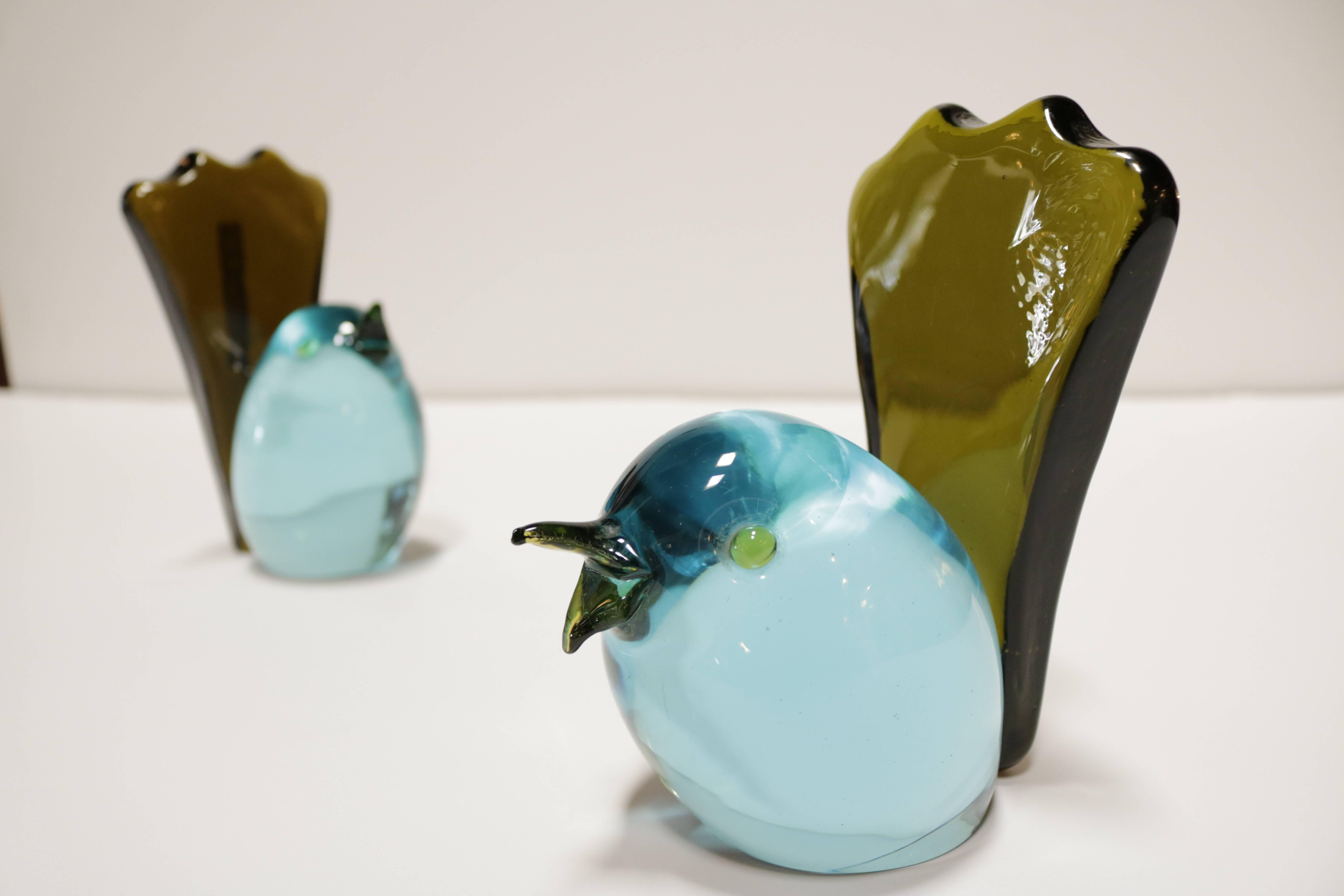 Italian Pair of Glass Chick Bookends by Salviati & Co.