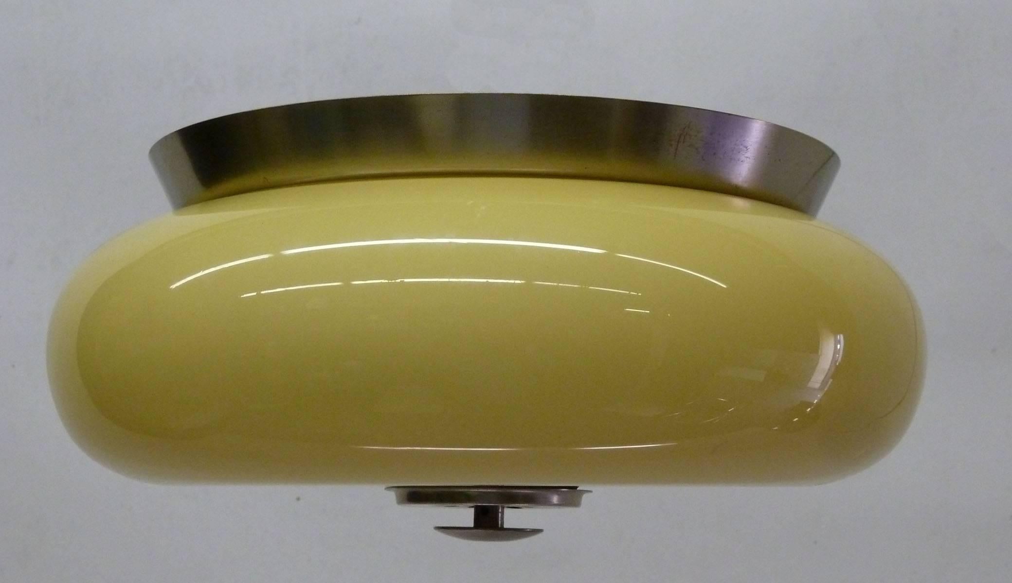Mid-Century Modern Yellow Murano Glass Flush Mount Light