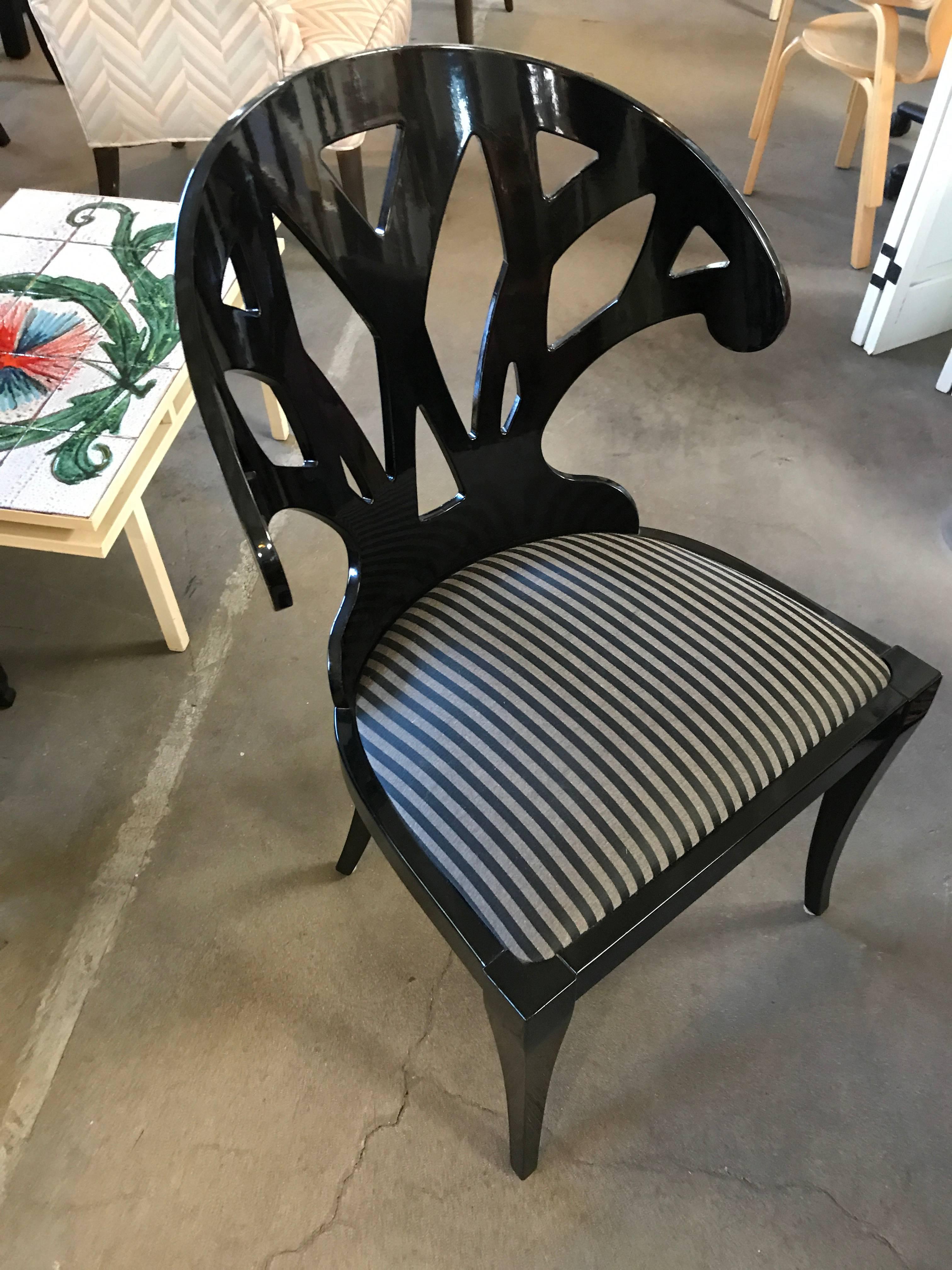 Post-Modern Black Lacquer Dining Chairs by Pietro Costantini, Set of Eight
