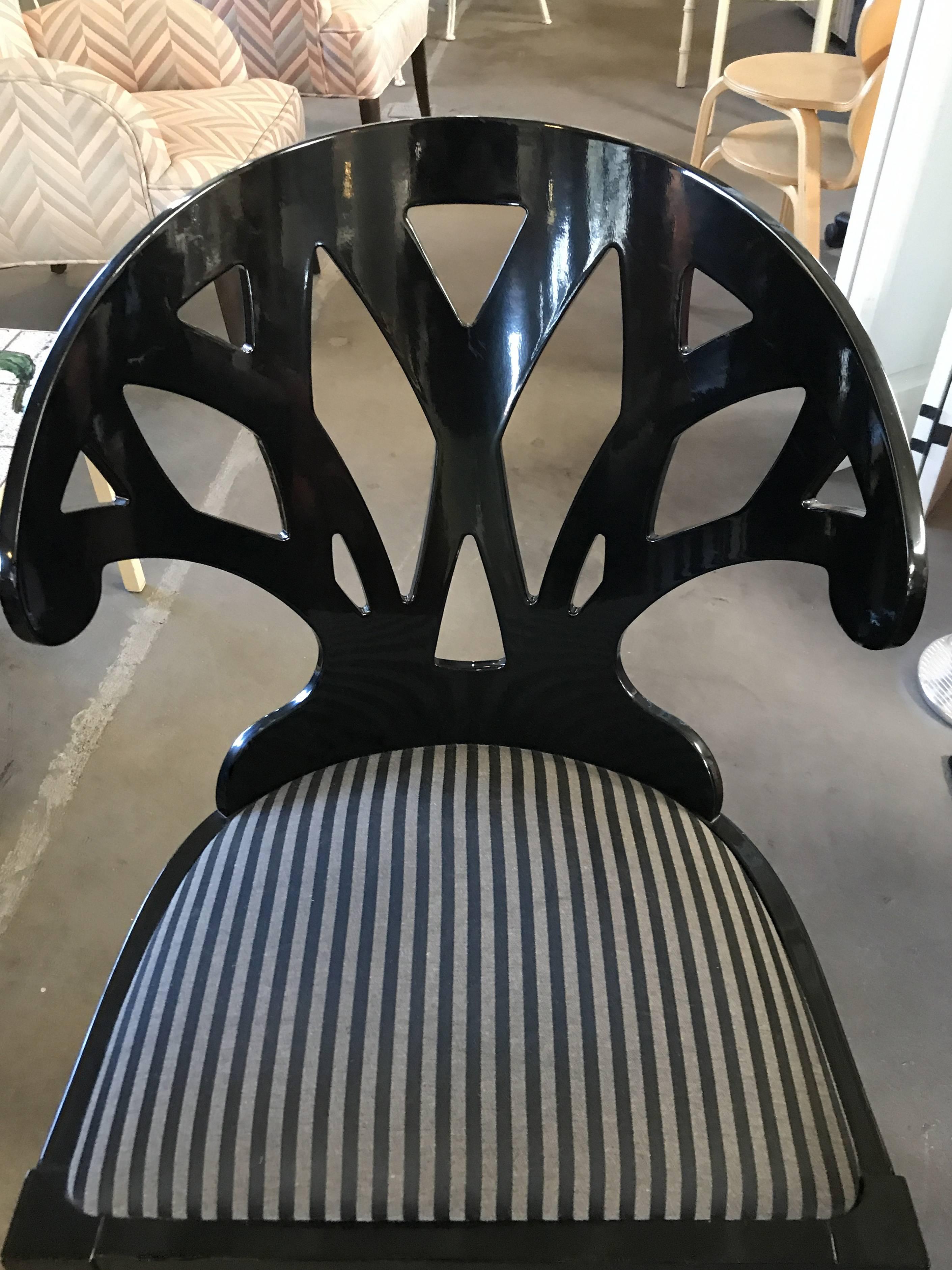 Italian Black Lacquer Dining Chairs by Pietro Costantini, Set of Eight