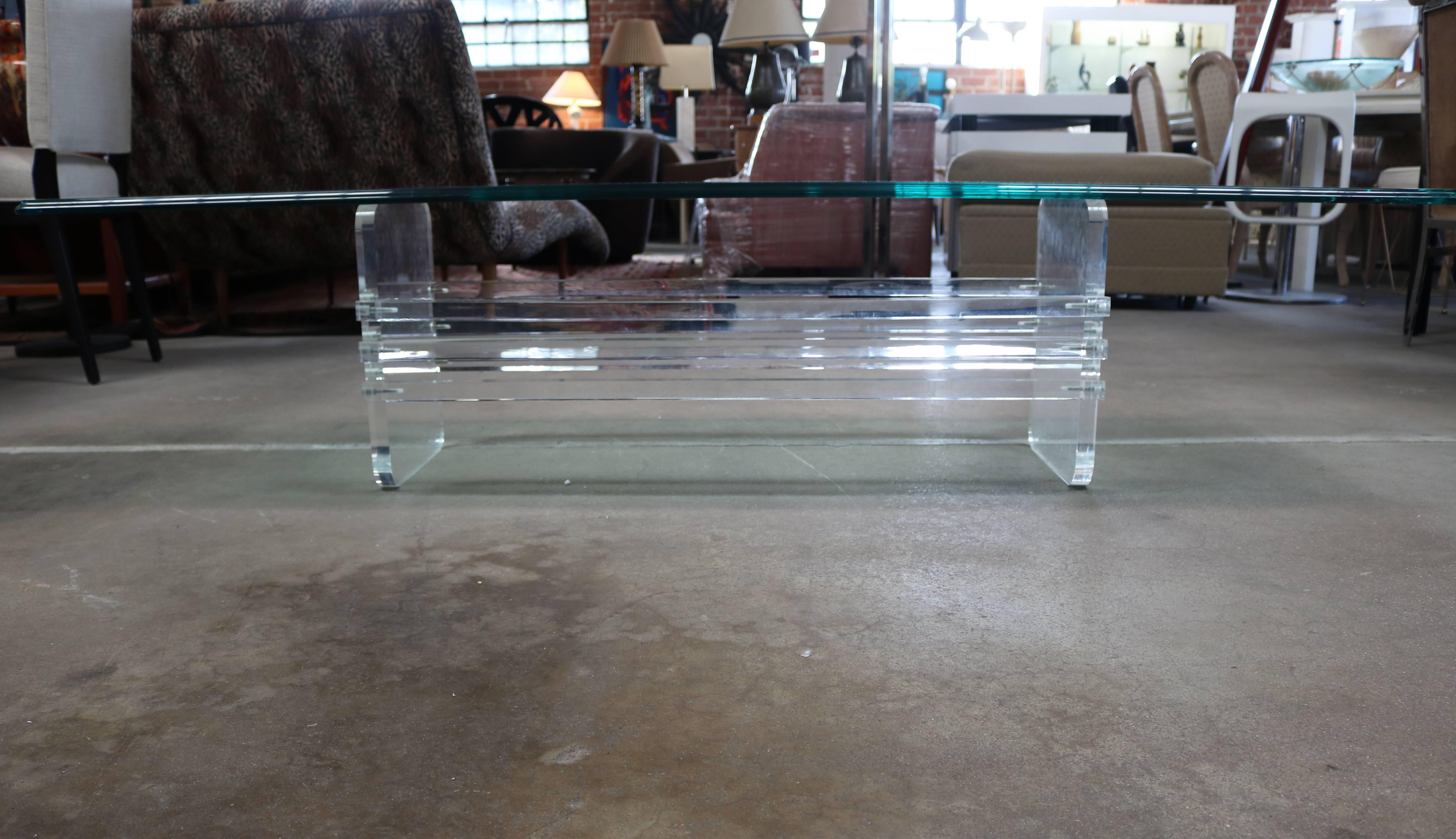 American Architectural Lucite and Glass Top Coffee Table