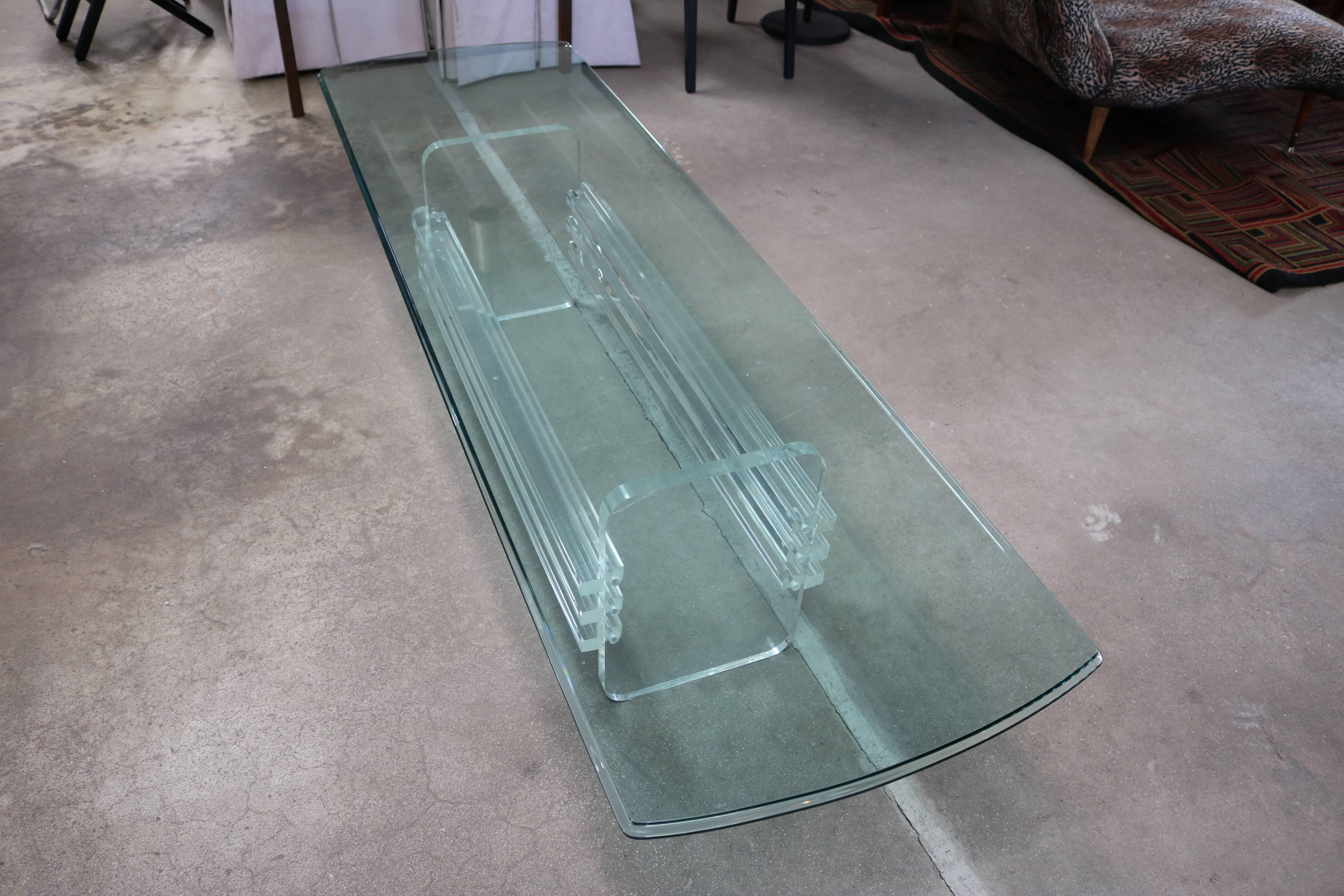 Mid-Century Modern Architectural Lucite and Glass Top Coffee Table