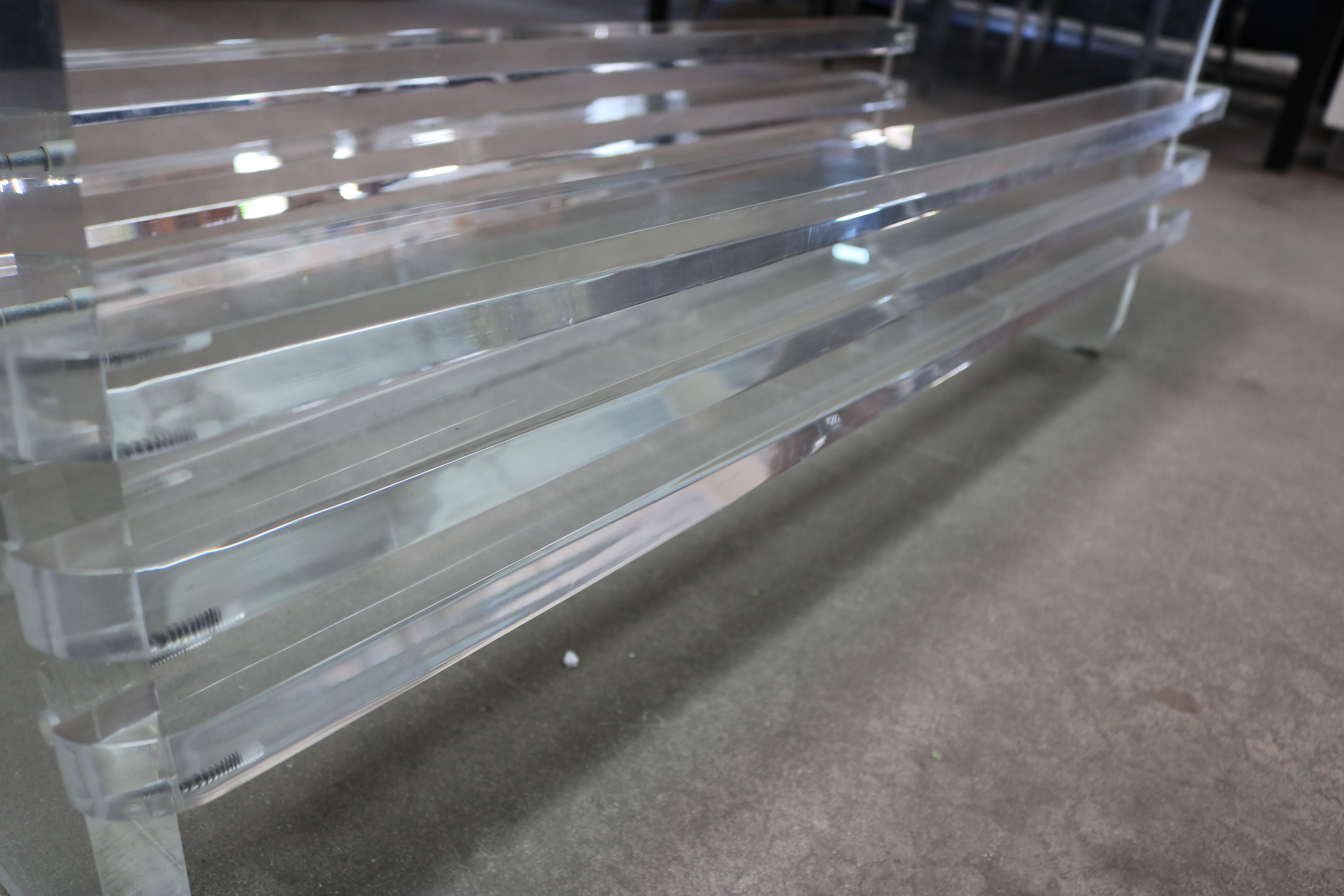 Architectural Lucite and Glass Top Coffee Table In Excellent Condition In Pasadena, CA