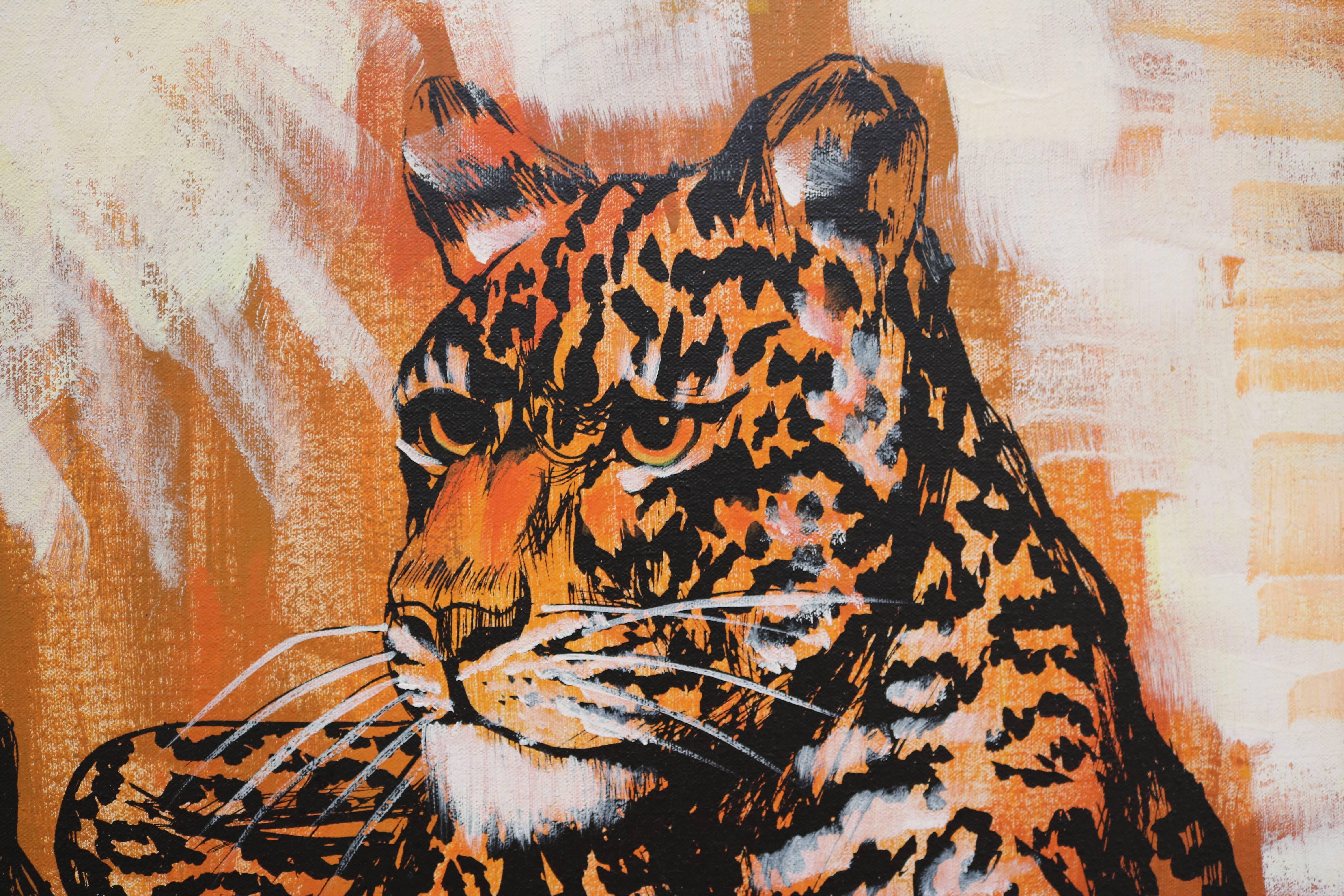 Painting of two panthers signed 