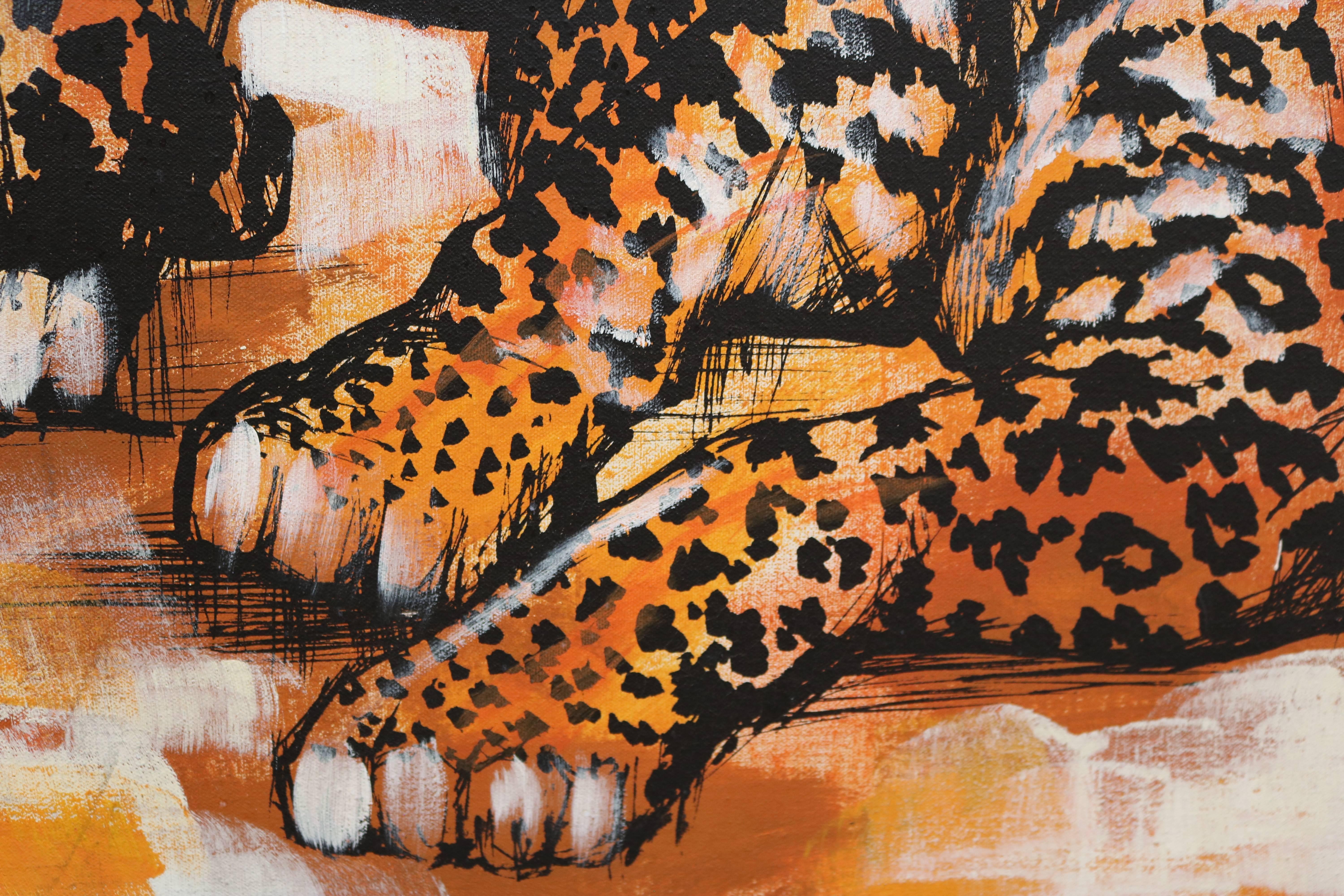 American Very Realist Oil on Canvas of Two Panthers by J. Wallker