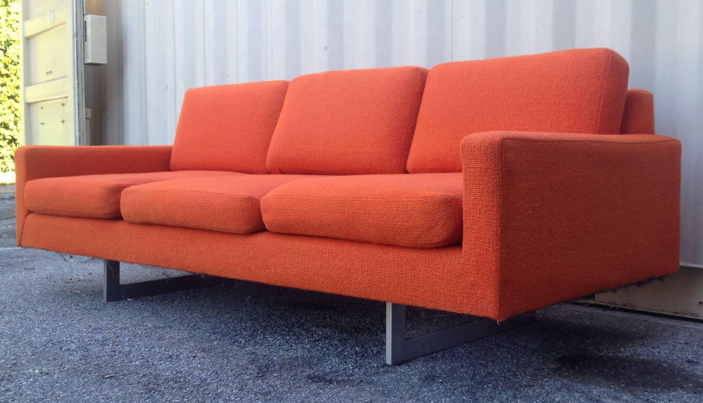 bright orange sofa