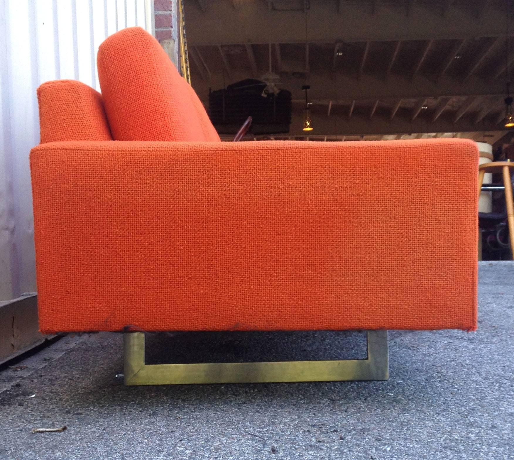 American Bright Orange Architectural Mid-Century Modern Sofa