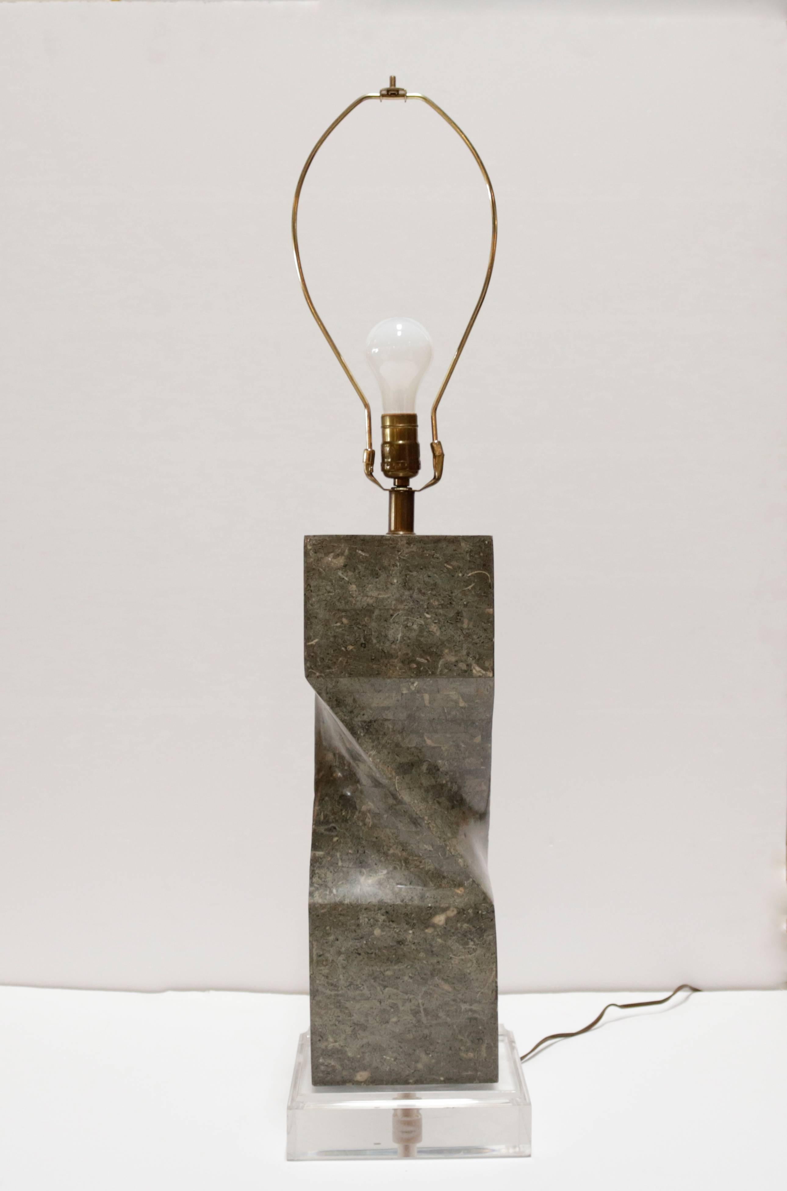 Mid-Century Modern Tessellated Marble Table Lamp on Lucite Base