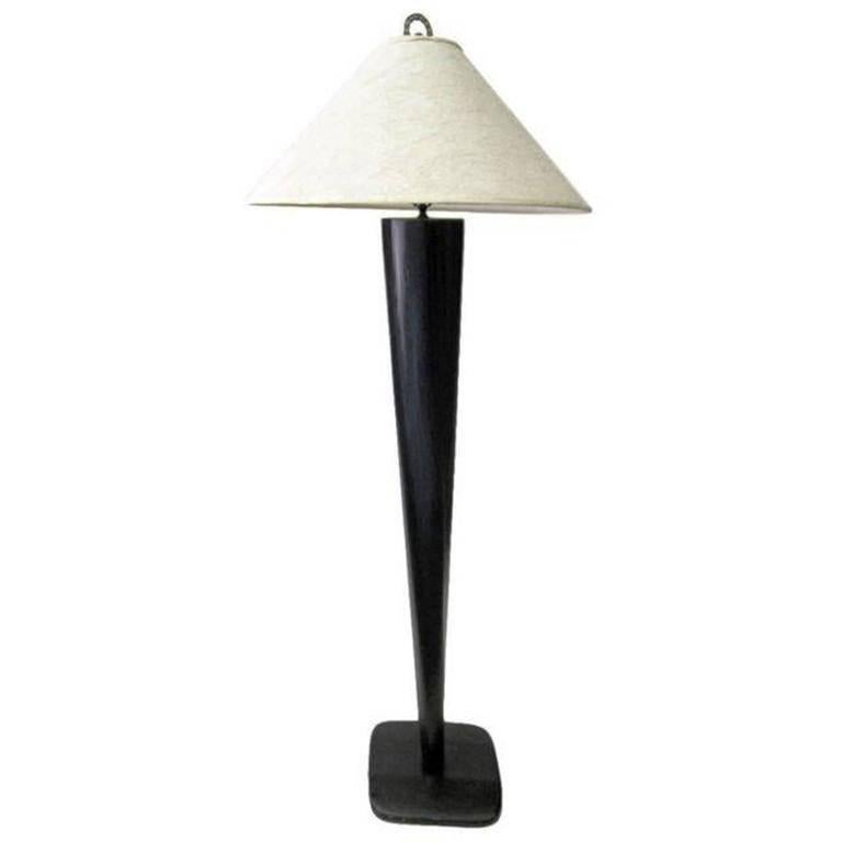 Black Lacquer Carved Wood Floor Lamp