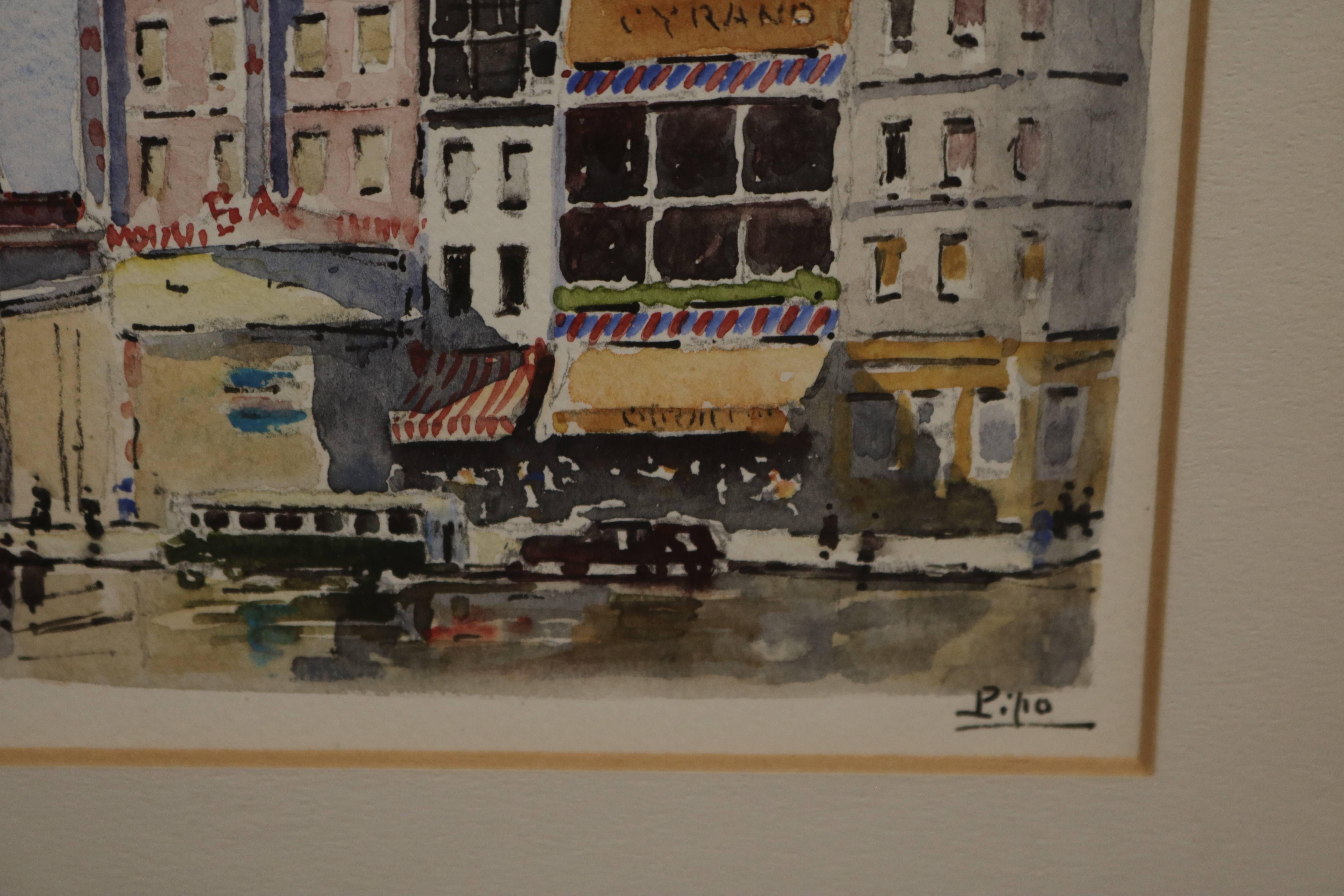 Framed Watercolor of the Moulin Rouge by French Artist Pipo In Excellent Condition In Pasadena, CA