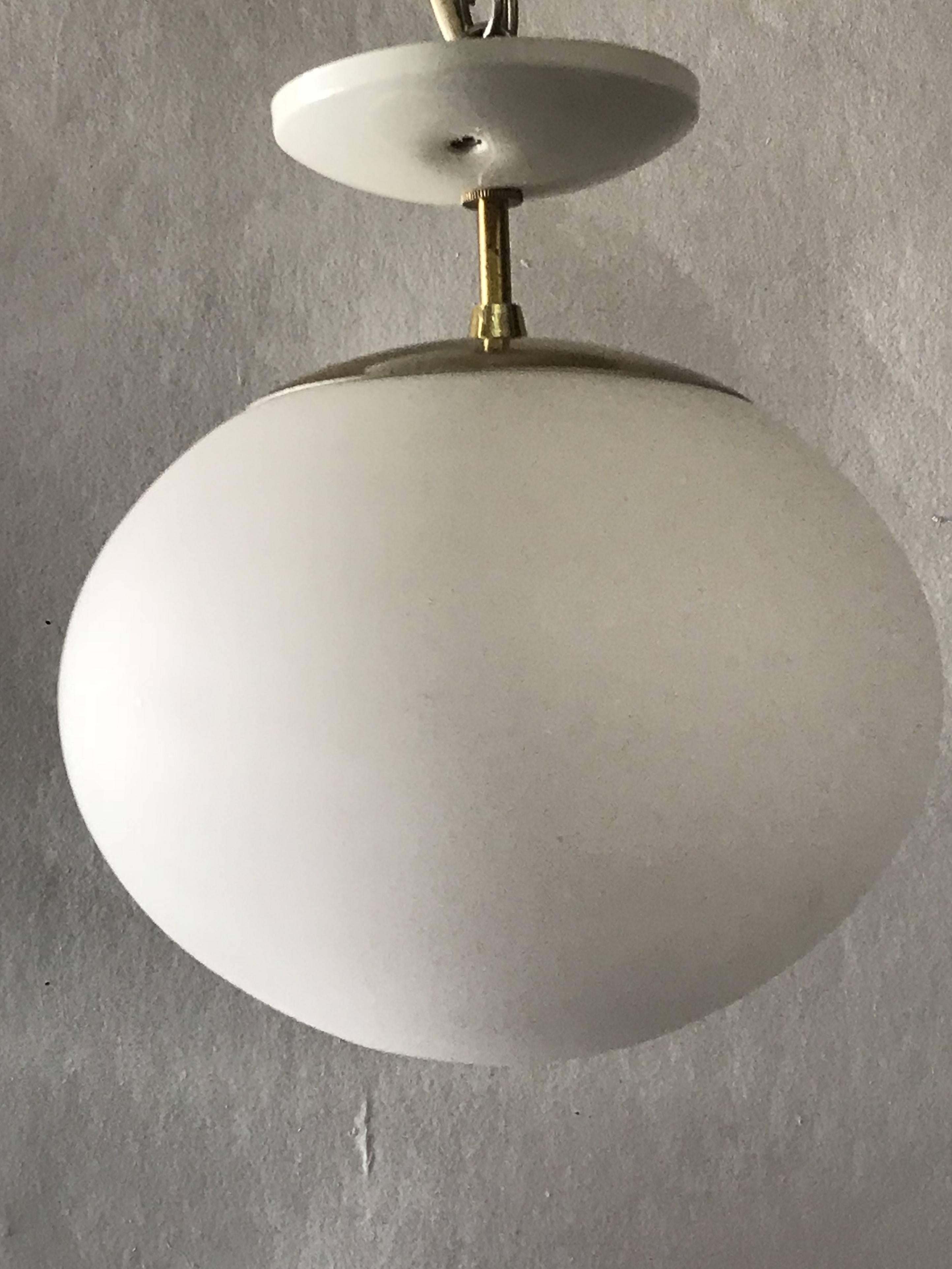 French Simple Brass and Frosted Glass Pendant Light