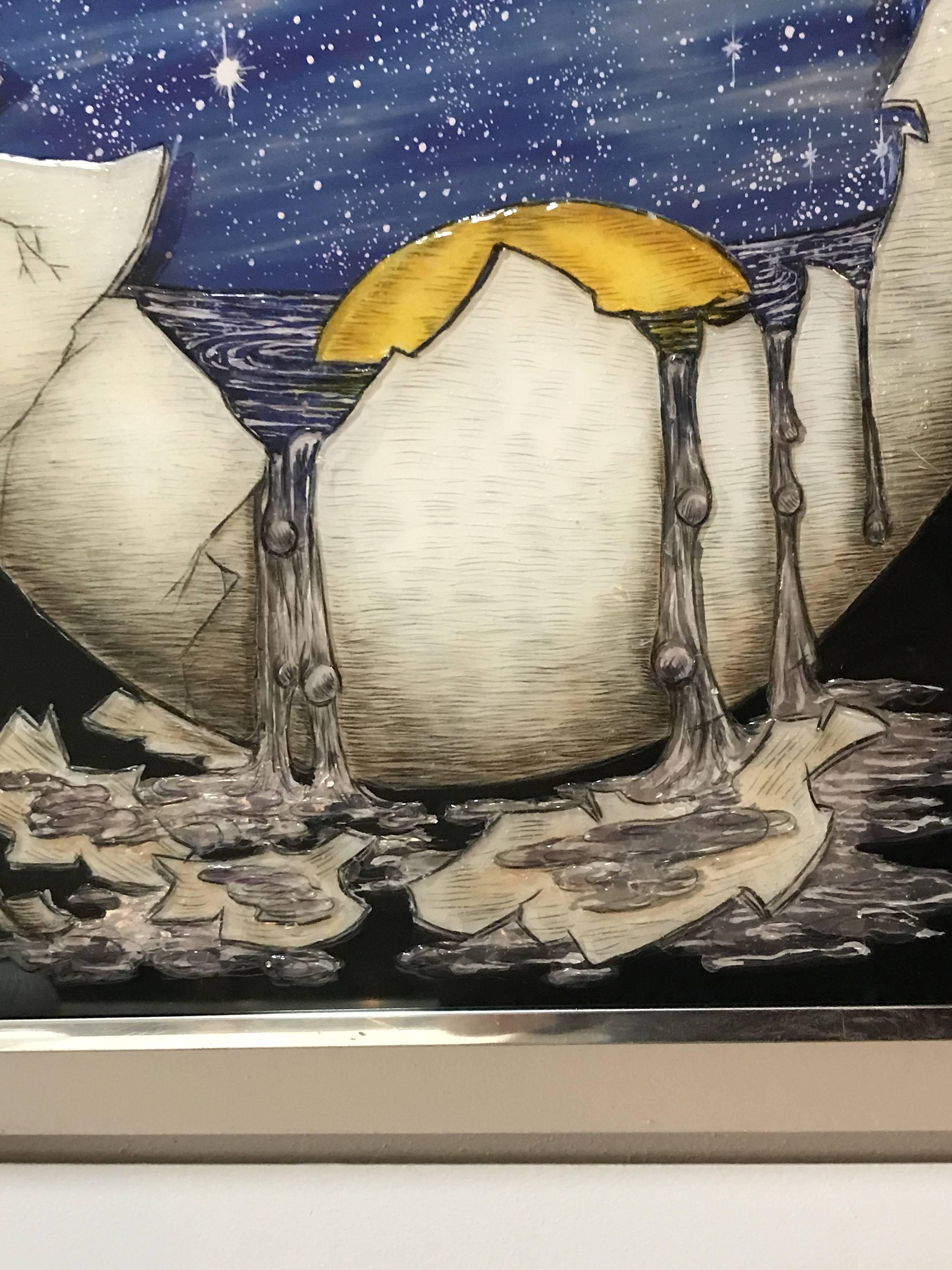 Mid-Century Modern Dimensional Artwork of an Egg Holding a Universe by Geiger
