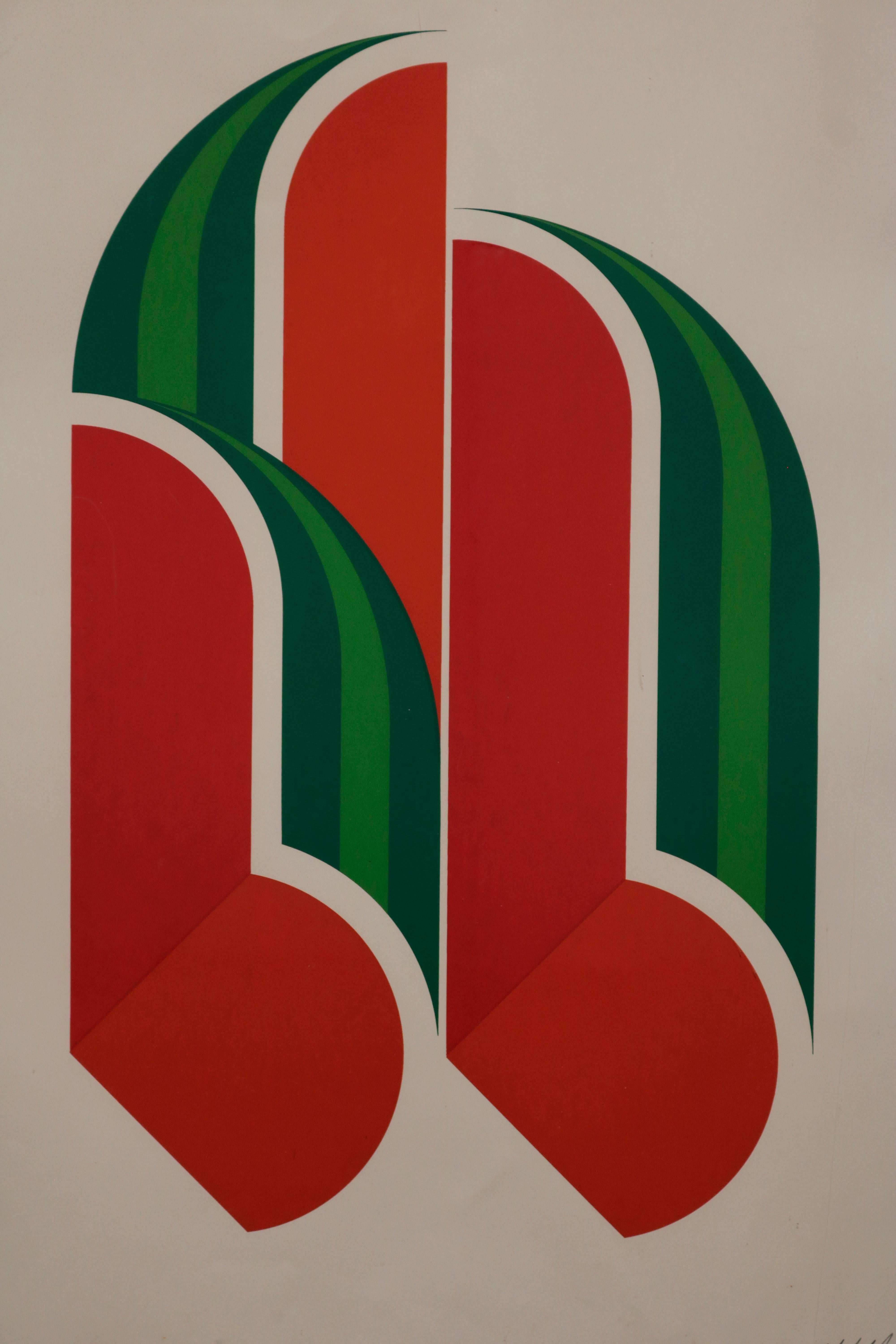 Mid-Century Modern Graphic Futurist Style Watermelon Lithograph