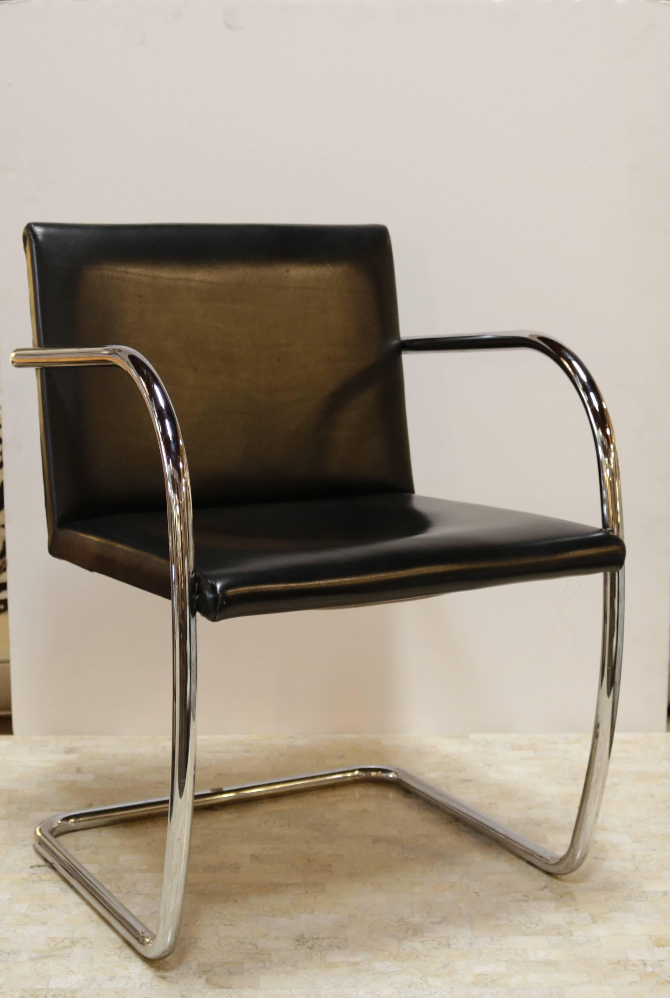 Pair of Classic Brno chairs by German-American architect and designer Ludwig Mies van der Rohe. Often referred to by just his sur name, the designer made his career in the United States and is considered one of the fathers of Modernism. The