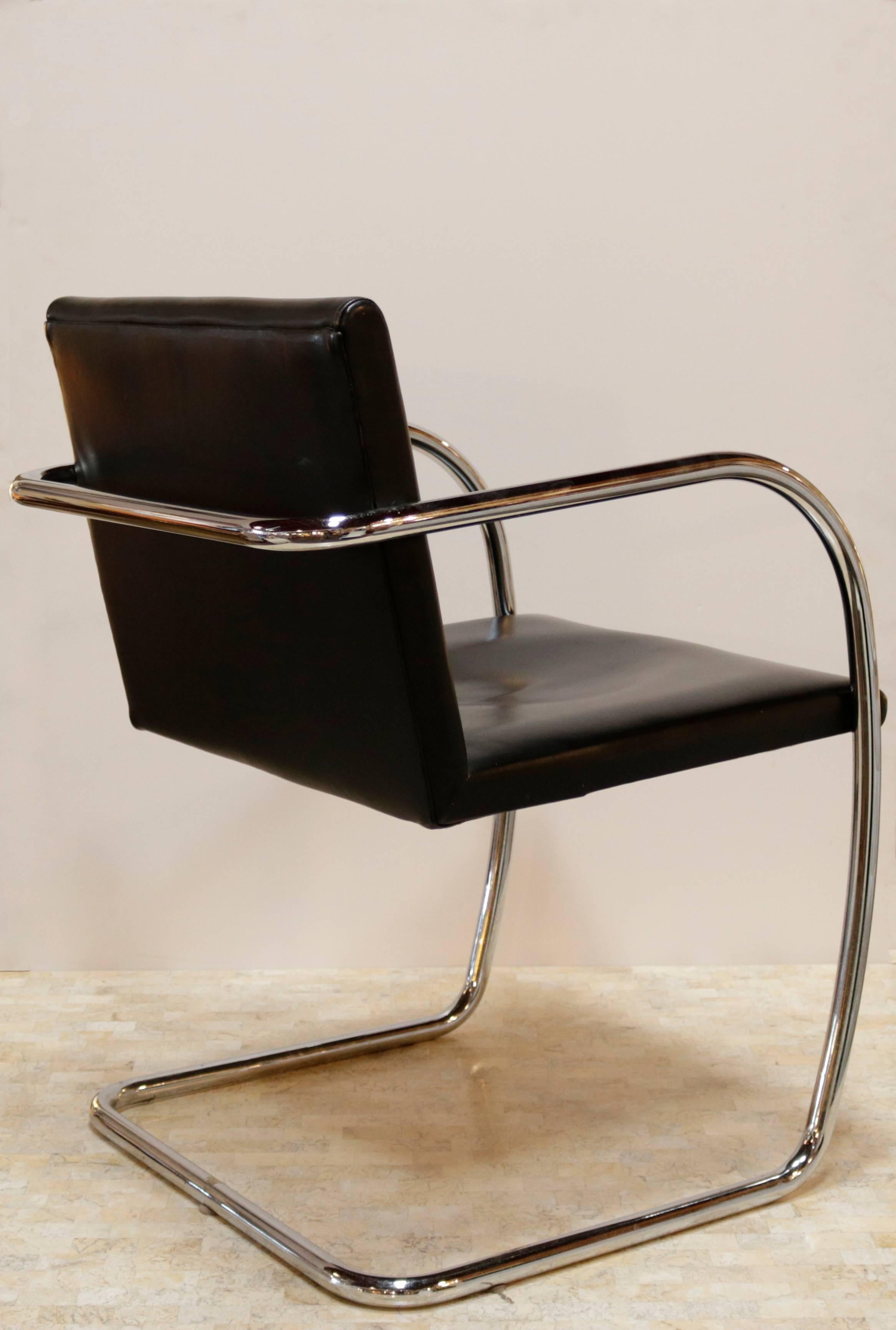 American Pair of Black Leather and Chrome Brno Chairs by Mies van der Rohe