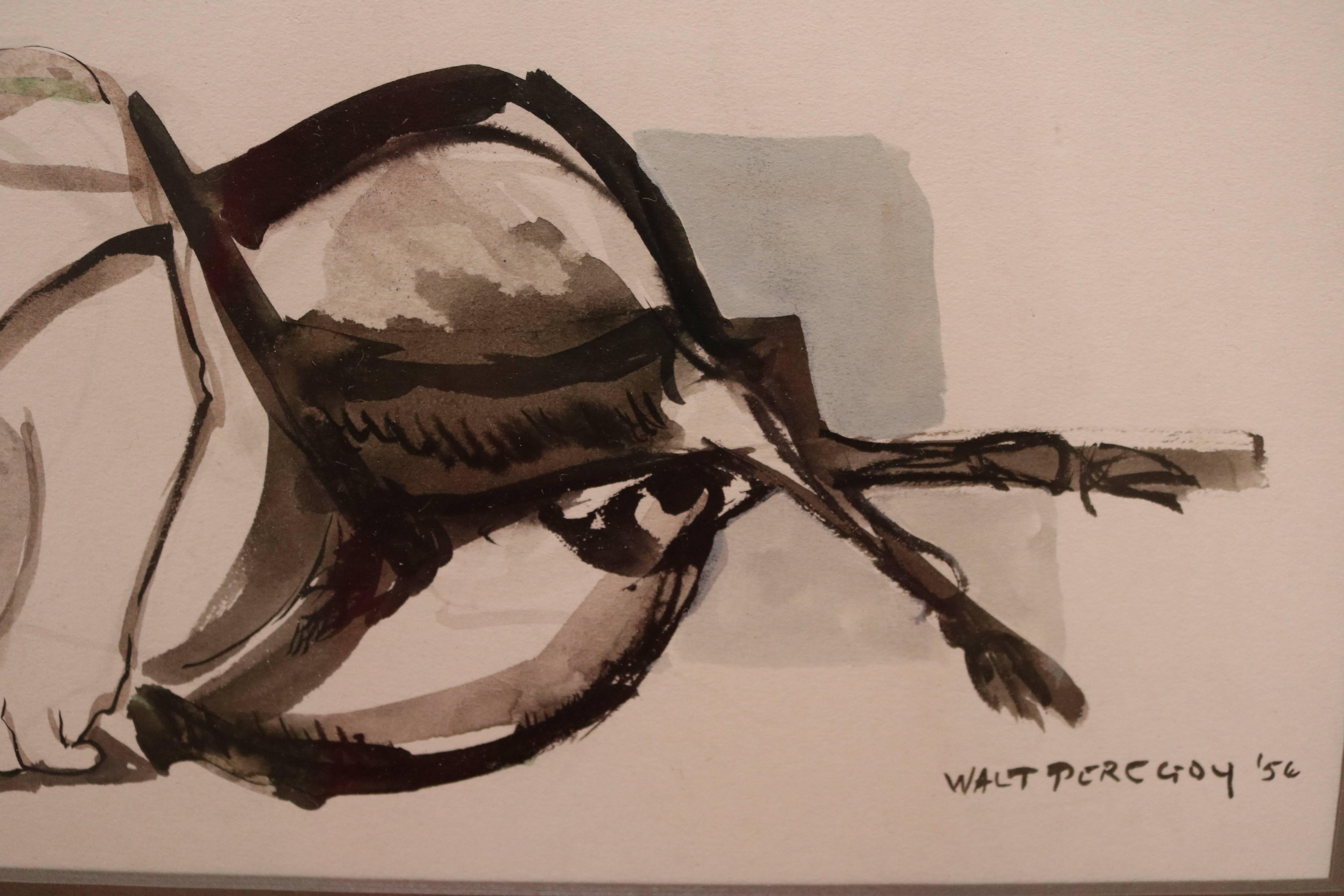 Watercolor and Ink of a Faun by Walter Peregoy In Excellent Condition In Pasadena, CA