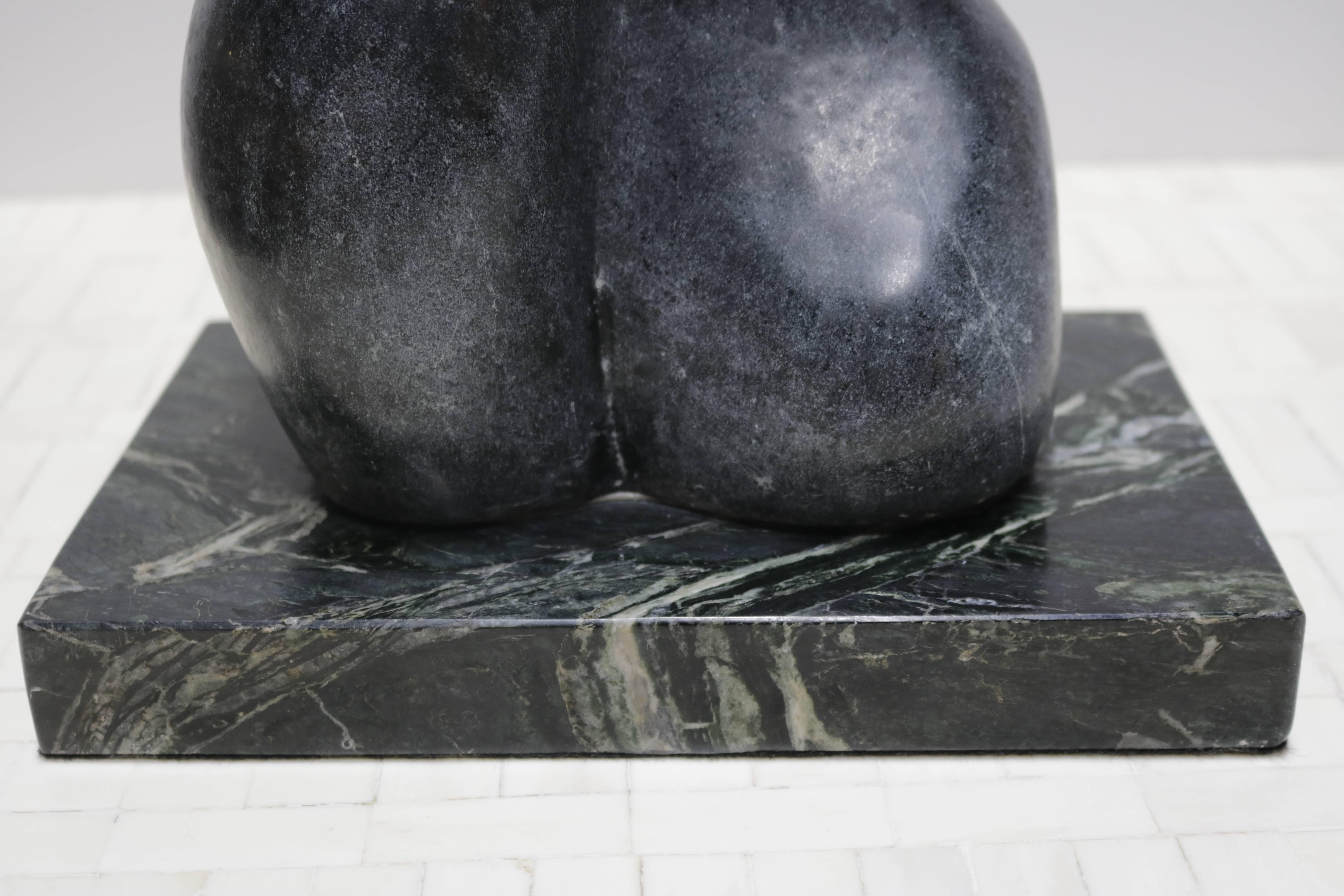 Black Marble Figurative Sculpture Signed 