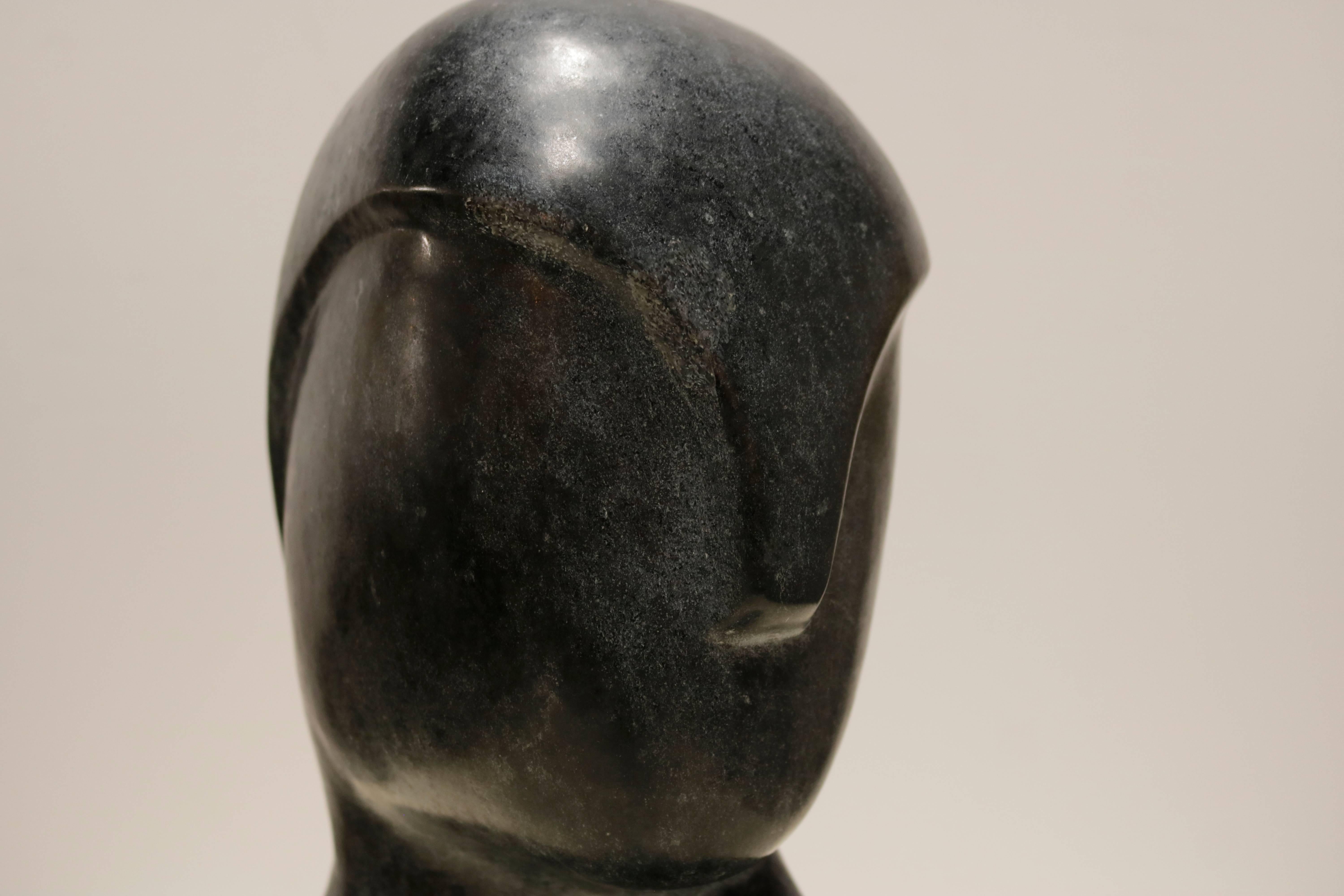 Unknown Black Marble Figurative Sculpture Signed 