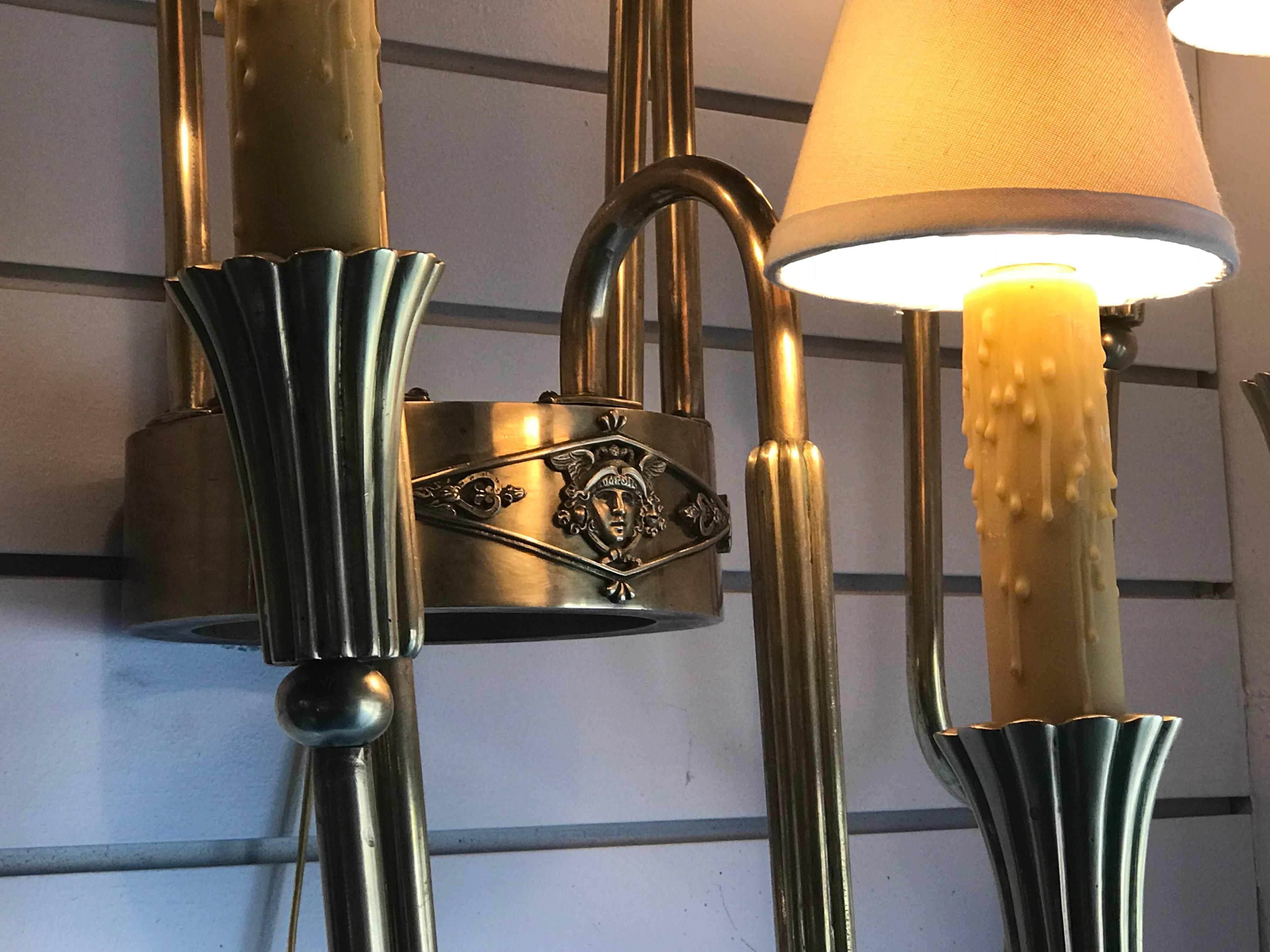 Carved Pair of French Bronze Candelabra Sconces in the 
