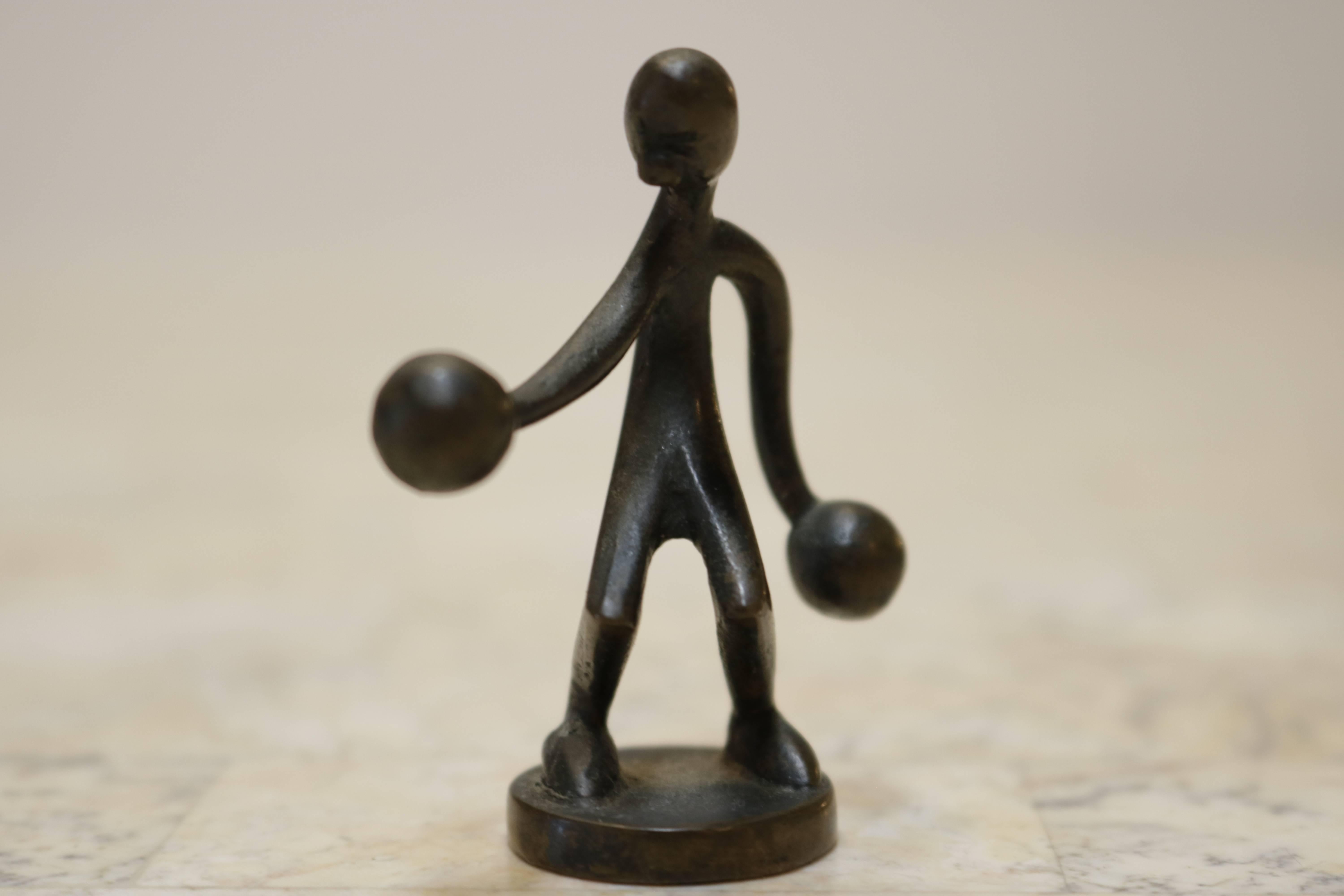 Mid-Century Modern Little Bronze Boxer Miniature Figurine