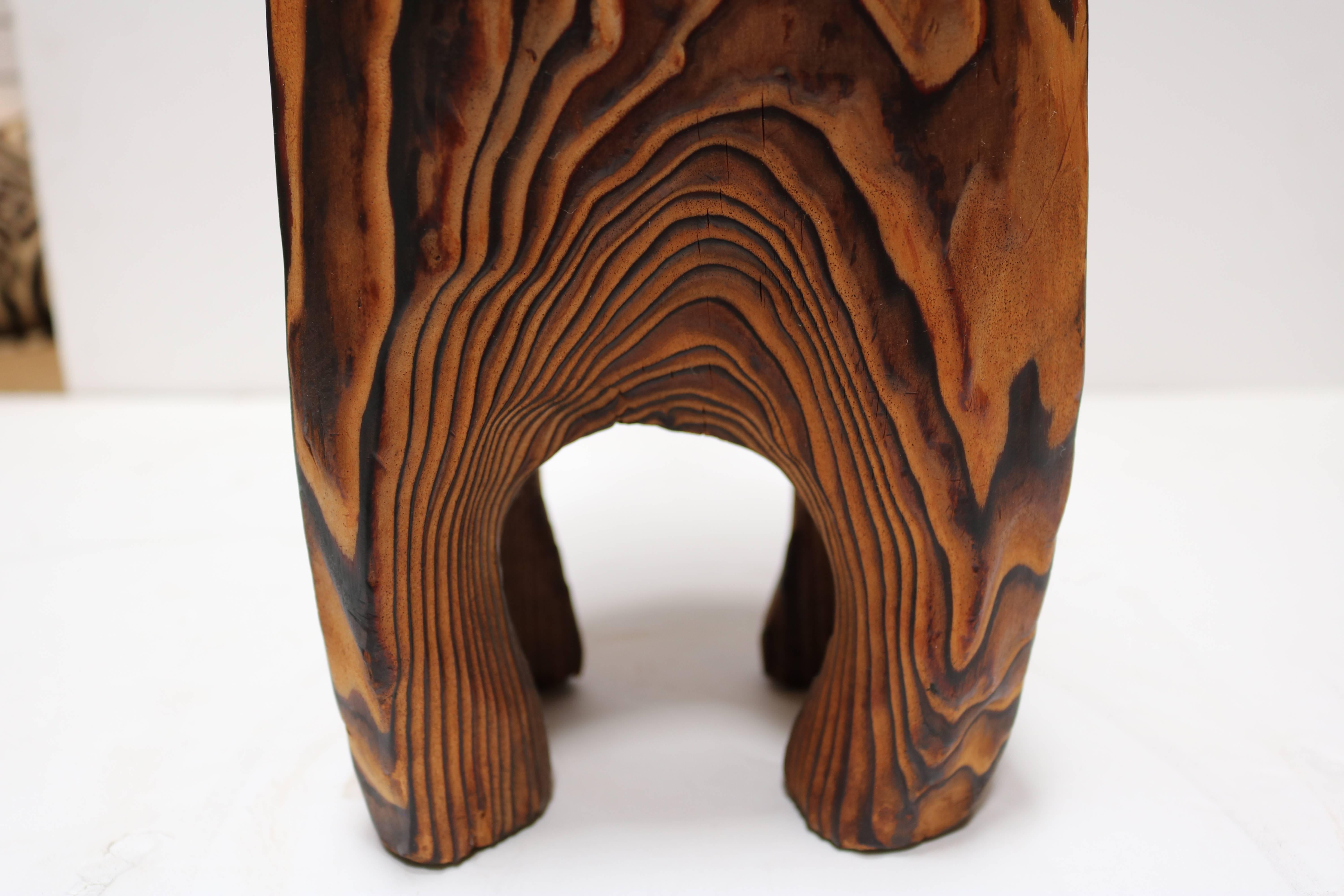 Striking Bocote Wood Sculpture of a Cat with Blue Eyes In Excellent Condition In Pasadena, CA